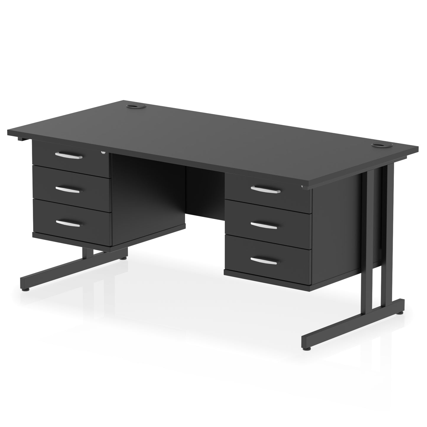 Impulse Cantilever Straight Desk With Two Fixed Pedestal - 1600mm - Multiple Colour Options