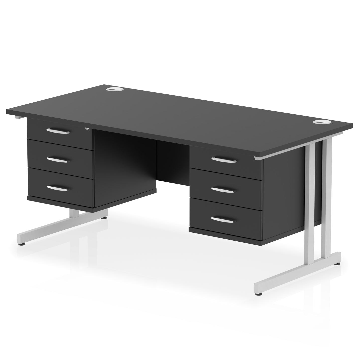 Impulse Cantilever Straight Desk With Two Fixed Pedestal - 1600mm - Multiple Colour Options