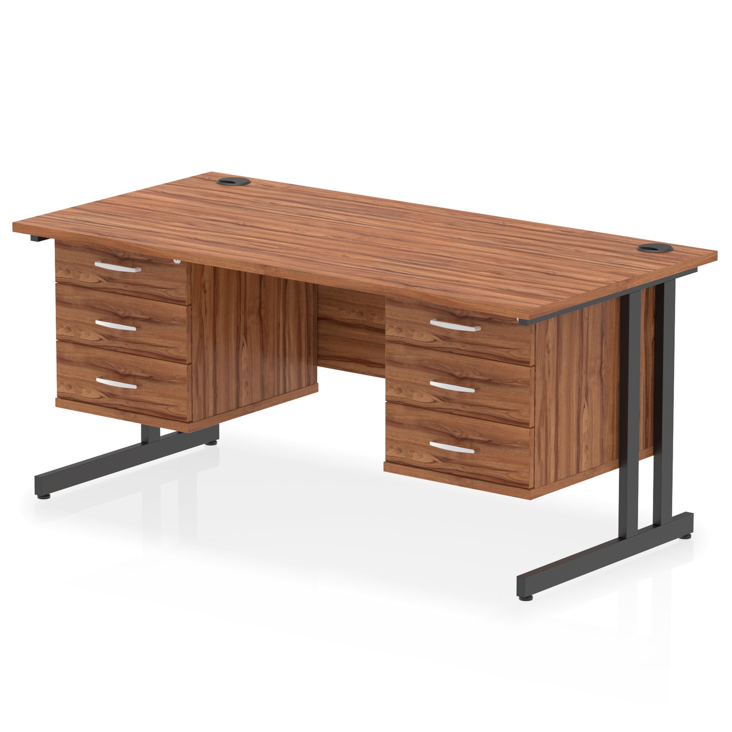 Impulse Cantilever Straight Desk With Two Fixed Pedestal - 1600mm - Multiple Colour Options