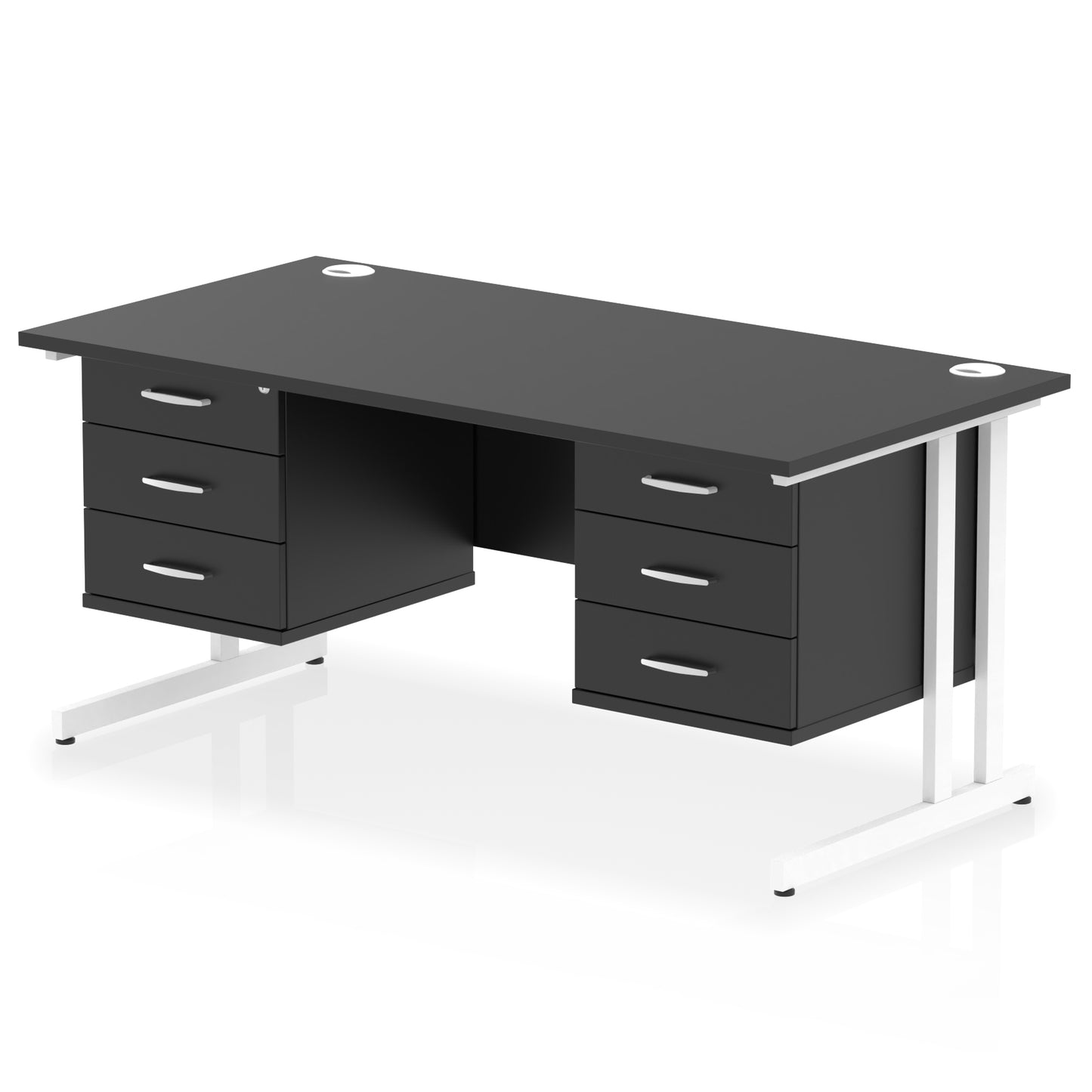 Impulse Cantilever Straight Desk With Two Fixed Pedestal - 1600mm - Multiple Colour Options