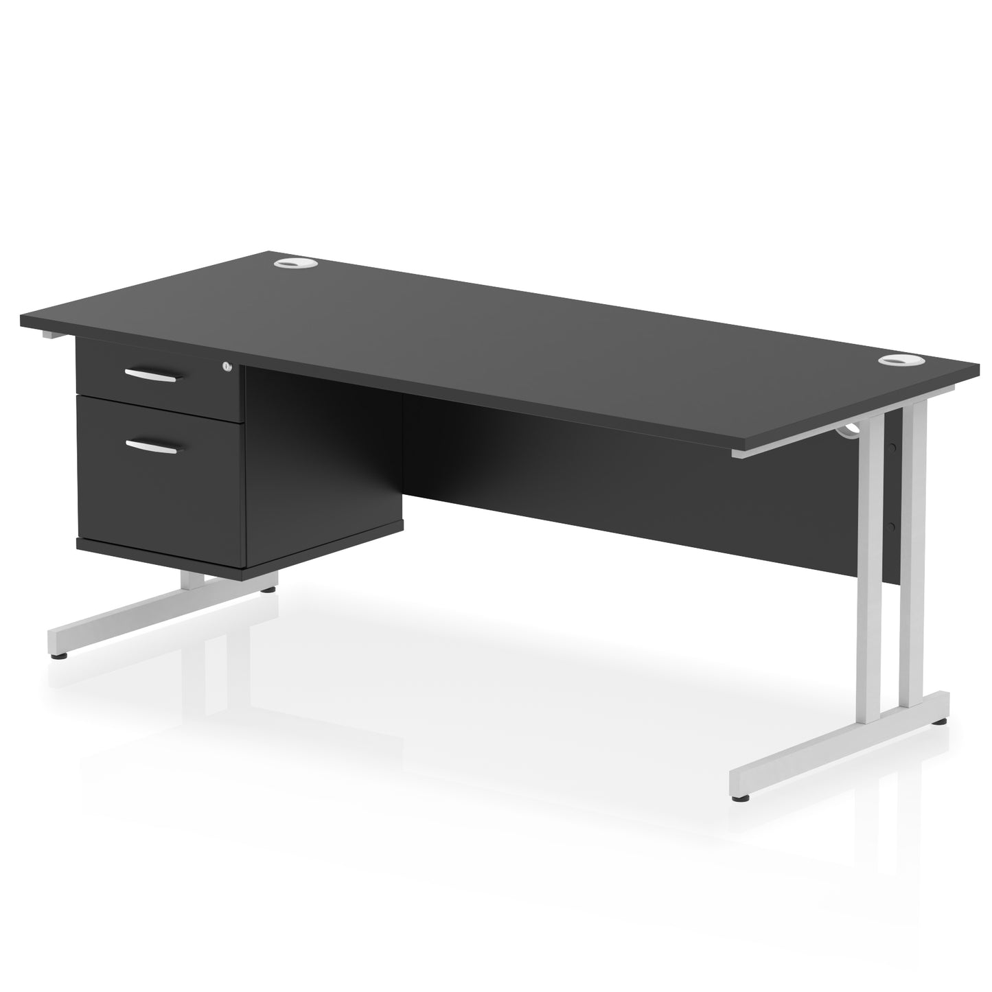 Impulse Cantilever Straight Desk With Single Fixed Pedestal - 1800mm - Multiple Colour Options