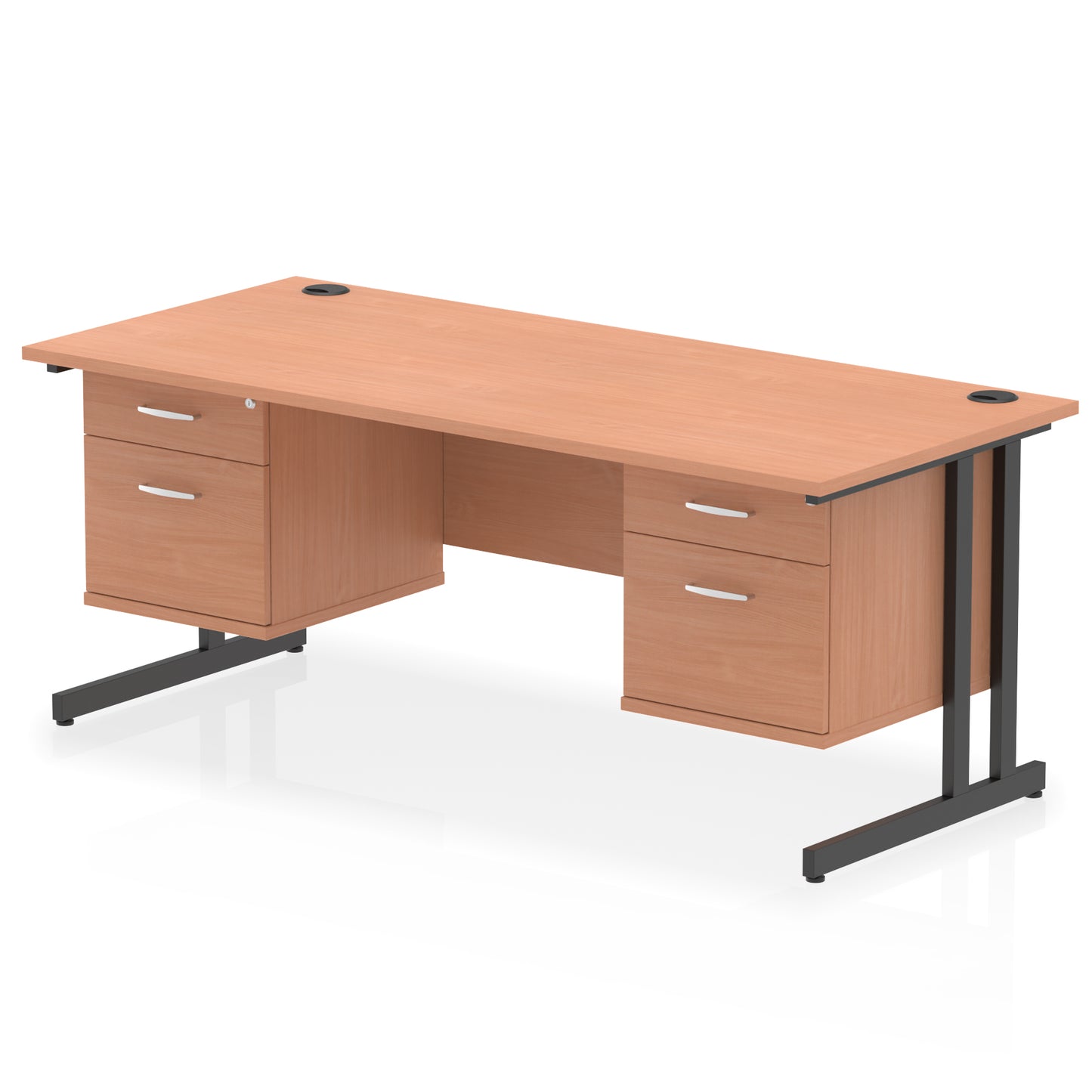 Impulse Cantilever Straight Desk With Two Fixed Pedestal - 1800mm - Multiple Colour Options