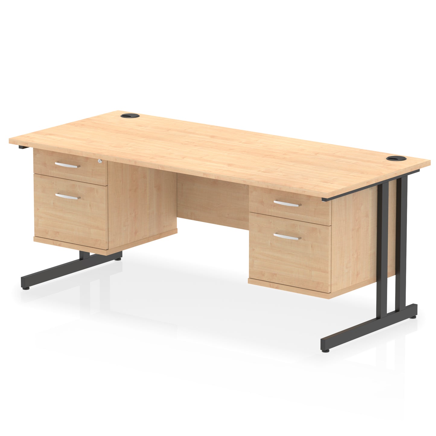 Impulse Cantilever Straight Desk With Two Fixed Pedestal - 1800mm - Multiple Colour Options