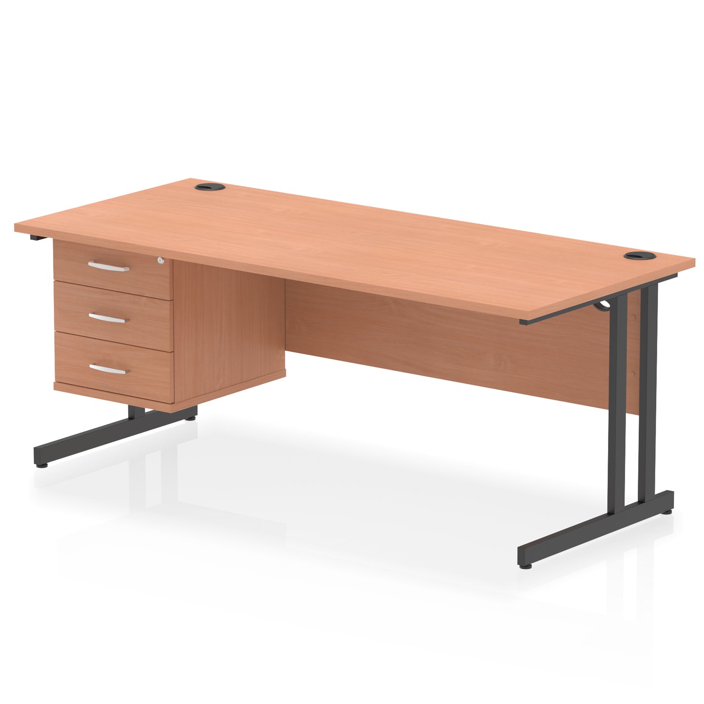 Impulse Cantilever Straight Desk With Single Fixed Pedestal - 1800mm - Multiple Colour Options