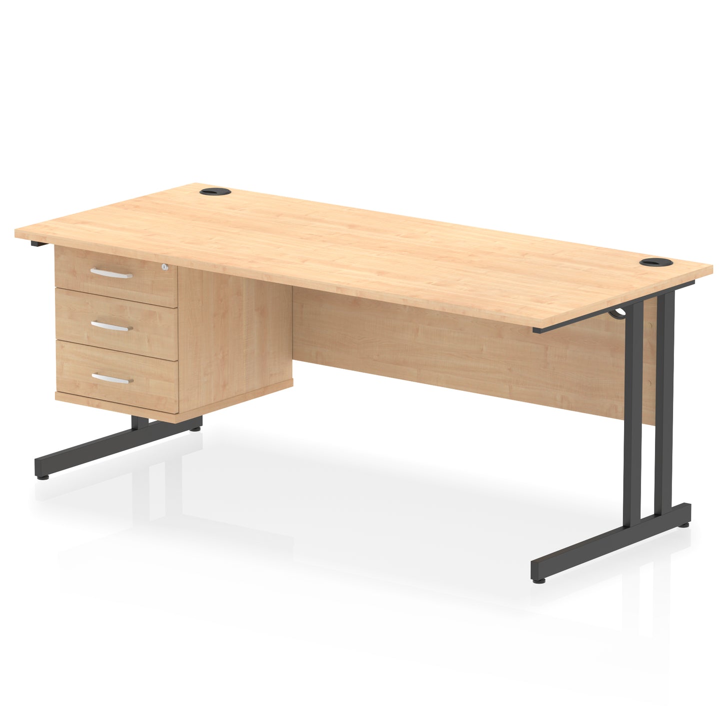 Impulse Cantilever Straight Desk With Single Fixed Pedestal - 1800mm - Multiple Colour Options