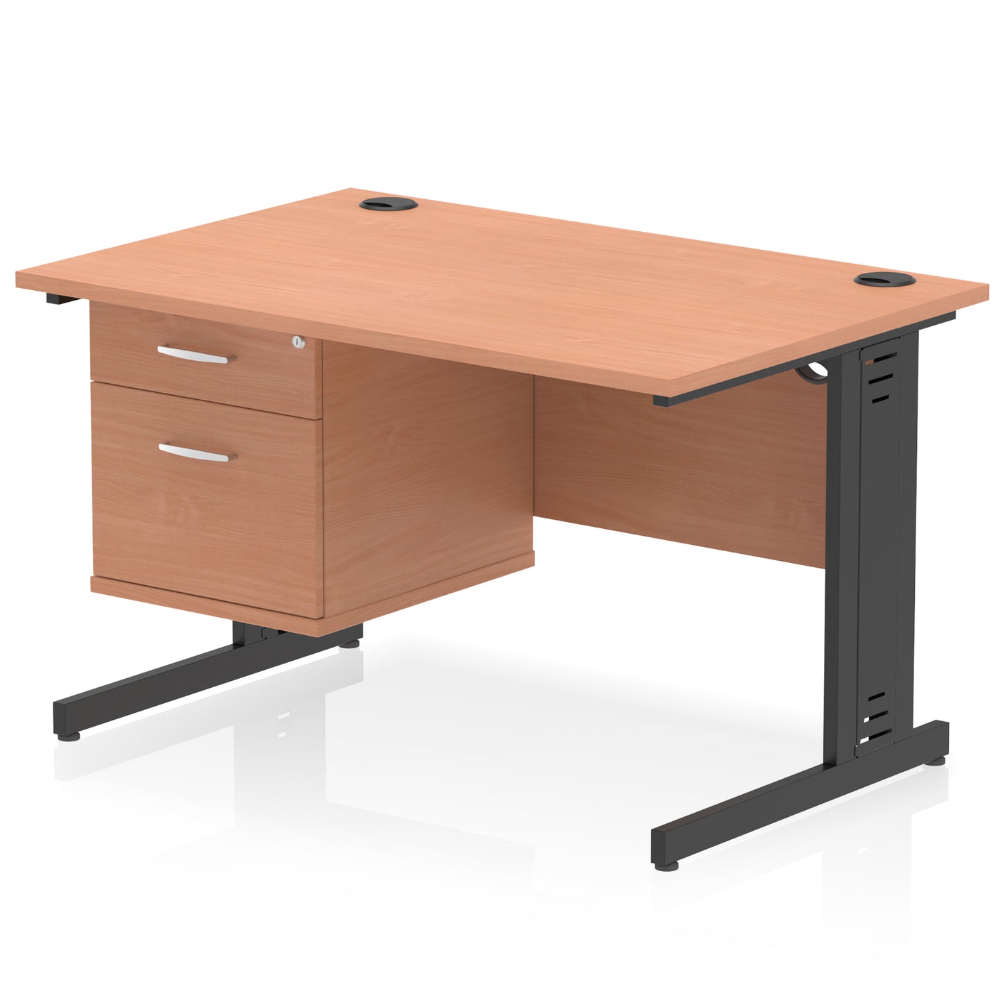 Impulse Cable Managed Straight Desk With Single Fixed Pedestal - 1200mm - Multiple Colour Options