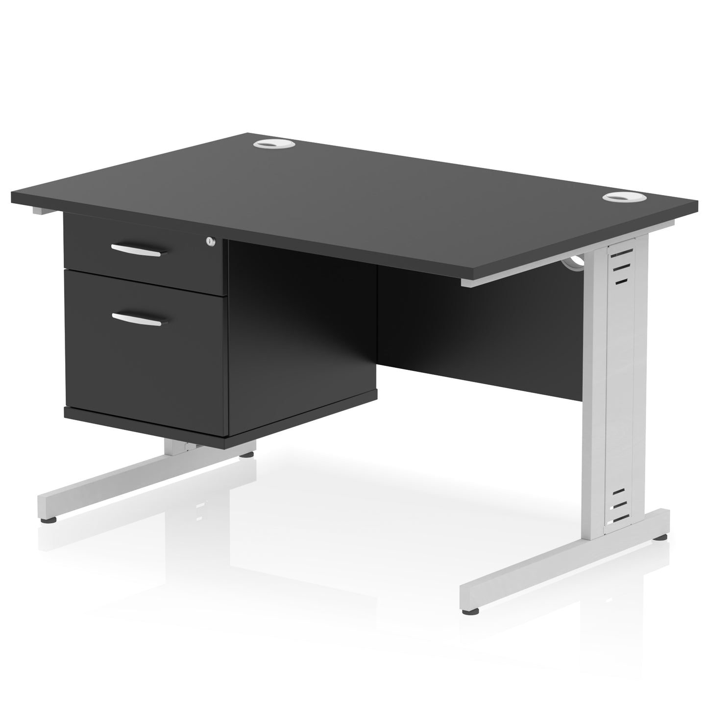 Impulse Cable Managed Straight Desk With Single Fixed Pedestal - 1200mm - Multiple Colour Options