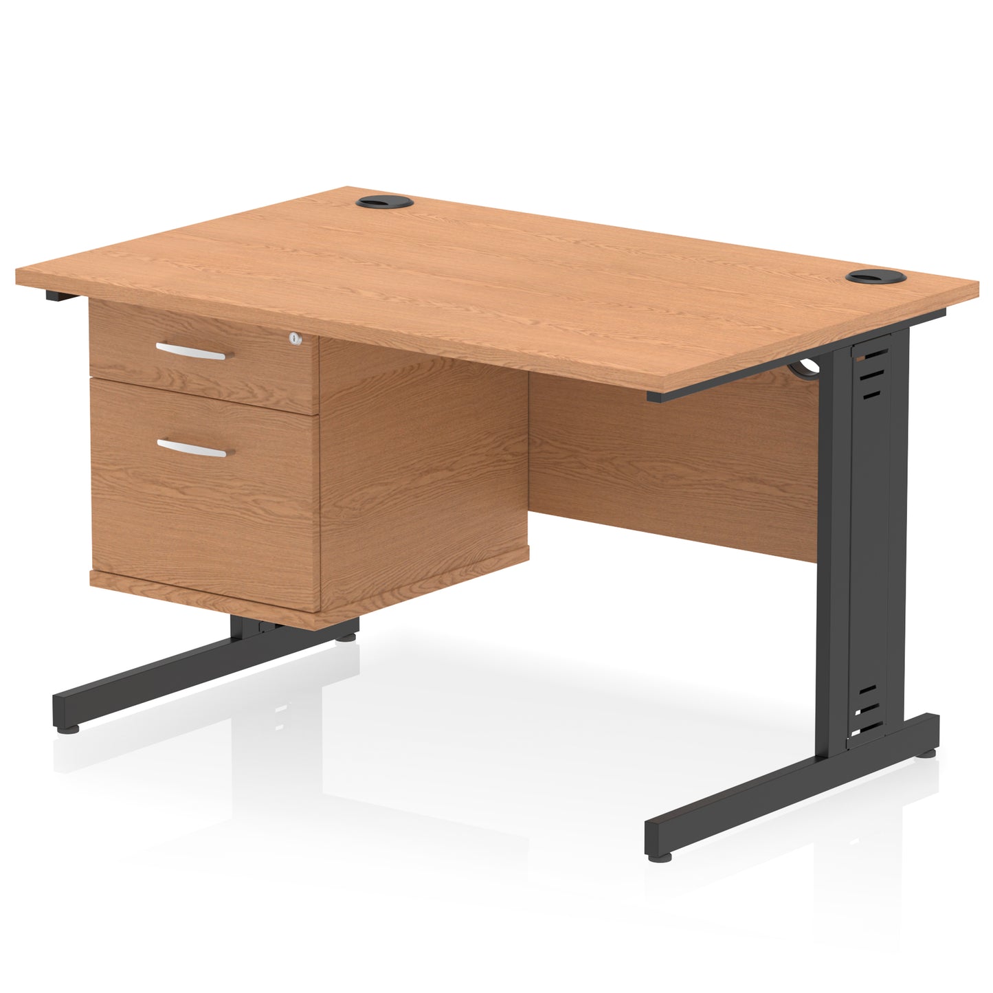 Impulse Cable Managed Straight Desk With Single Fixed Pedestal - 1200mm - Multiple Colour Options