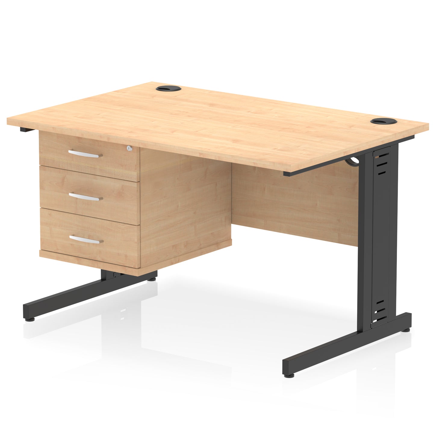Impulse Cable Managed Straight Desk With Single Fixed Pedestal - 1200mm - Multiple Colour Options