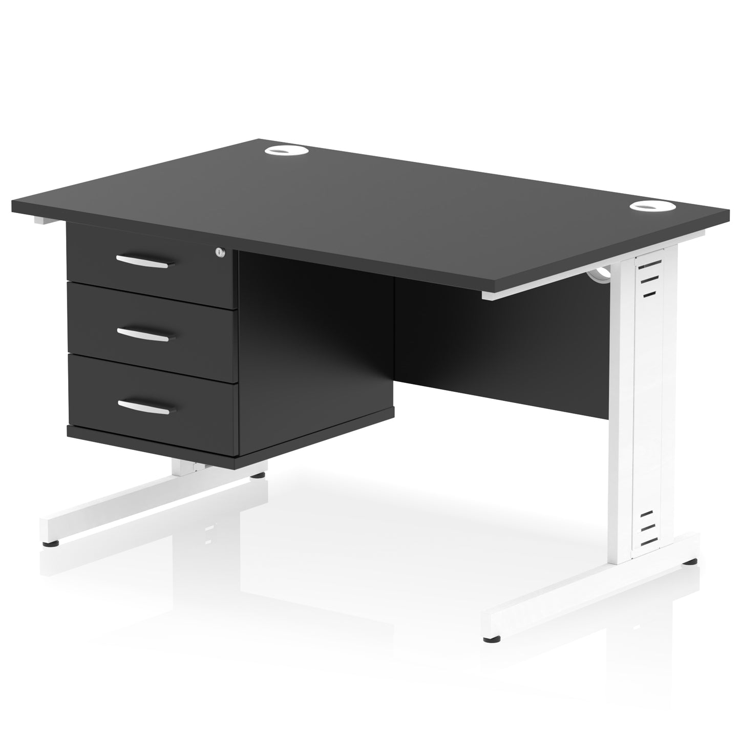 Impulse Cable Managed Straight Desk With Single Fixed Pedestal - 1200mm - Multiple Colour Options