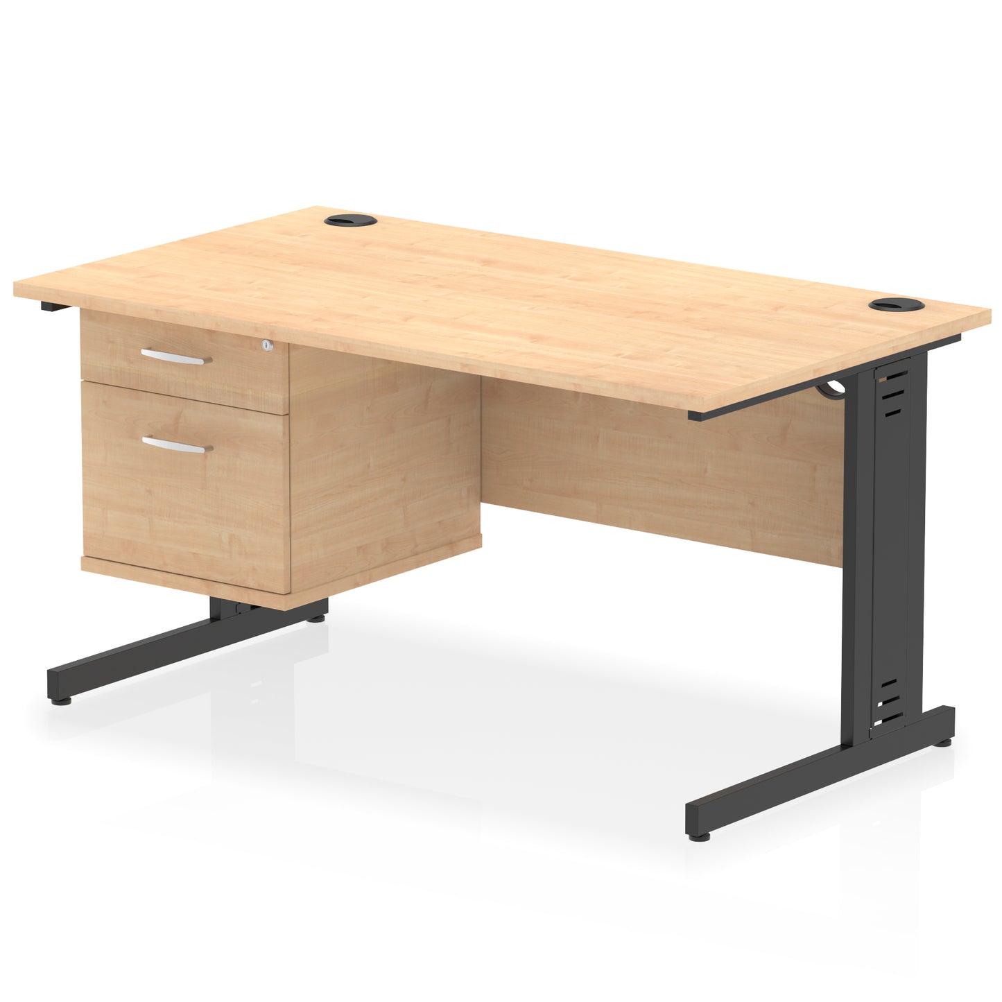 Impulse Cable Managed Straight Desk With Single Fixed Pedestal - 1400mm - Multiple Colour Options