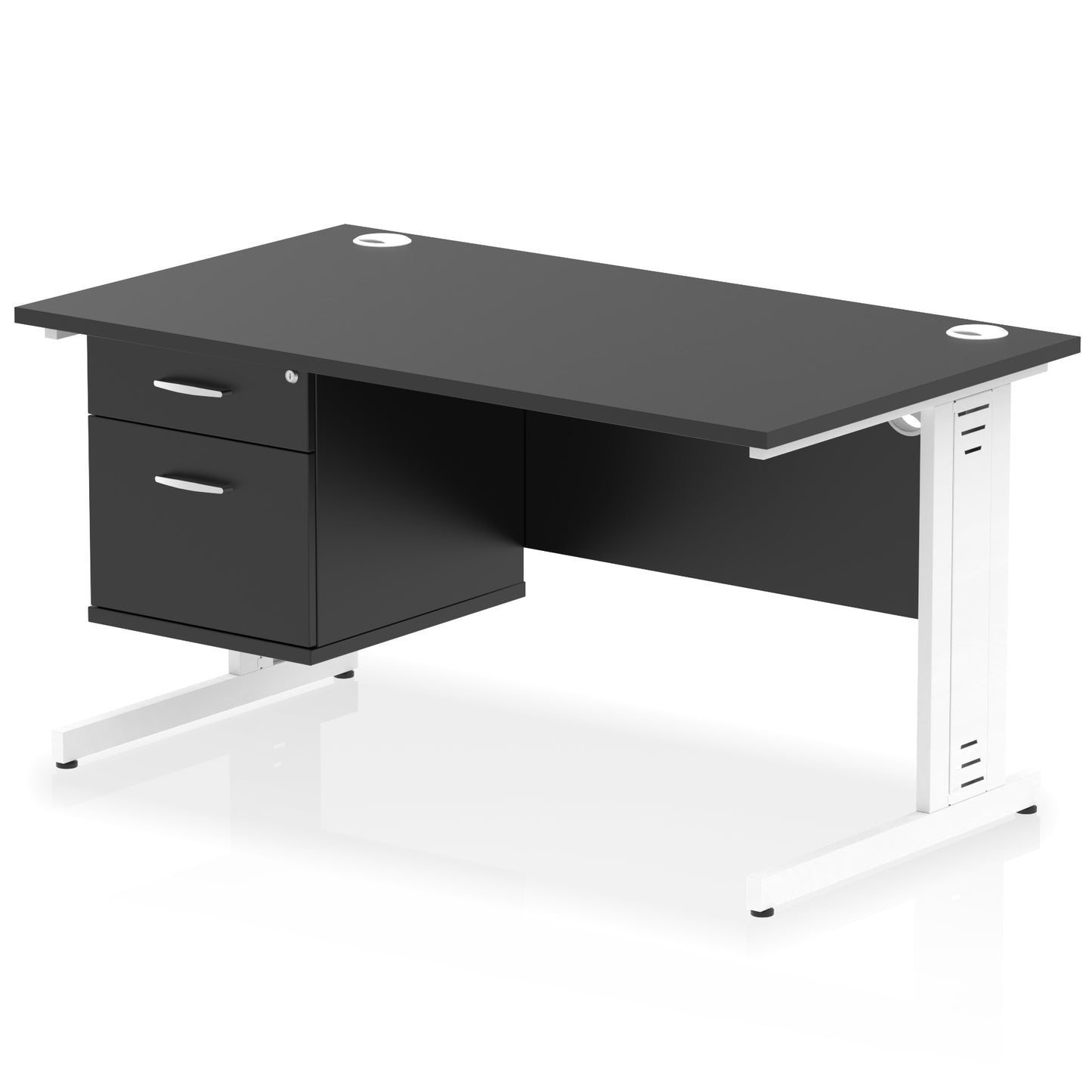 Impulse Cable Managed Straight Desk With Single Fixed Pedestal - 1400mm - Multiple Colour Options