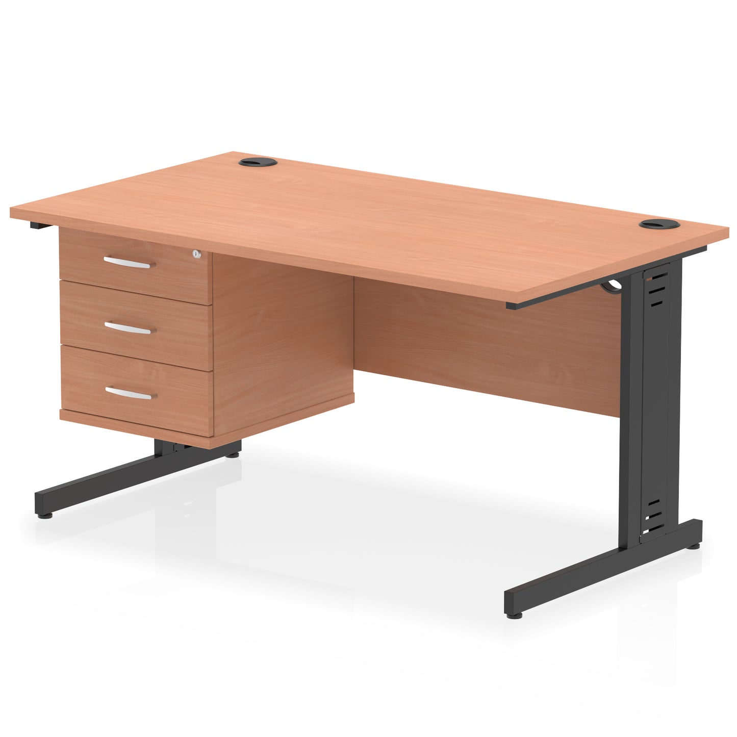 Impulse Cable Managed Straight Desk With Single Fixed Pedestal - 1400mm - Multiple Colour Options