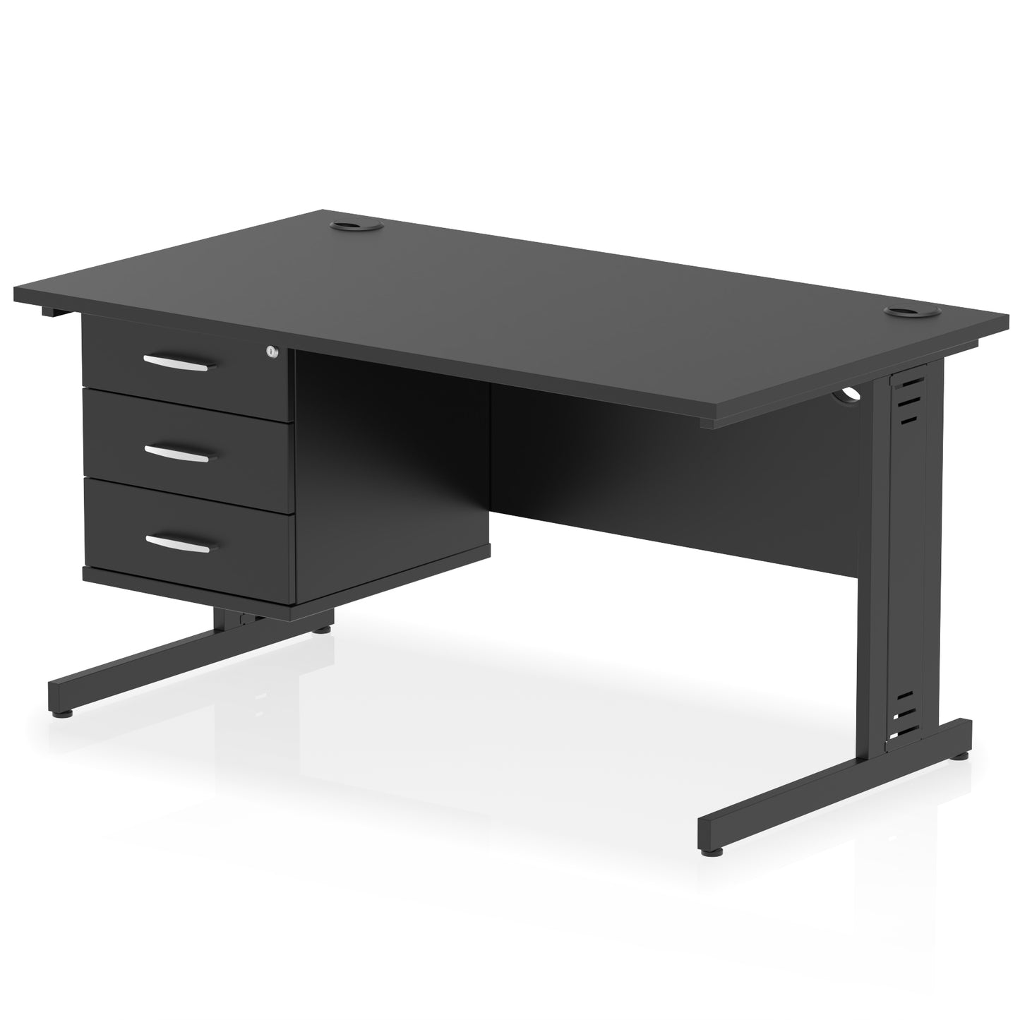 Impulse Cable Managed Straight Desk With Single Fixed Pedestal - 1400mm - Multiple Colour Options