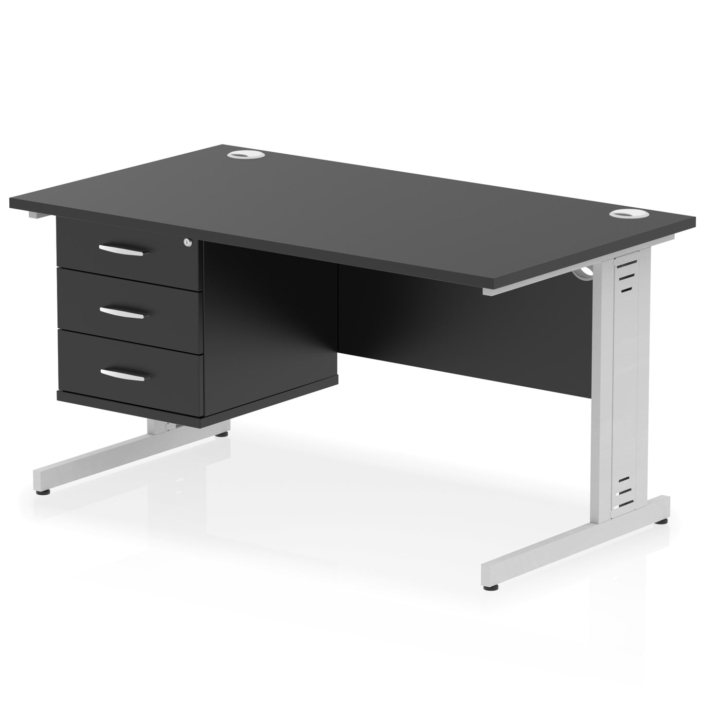 Impulse Cable Managed Straight Desk With Single Fixed Pedestal - 1400mm - Multiple Colour Options