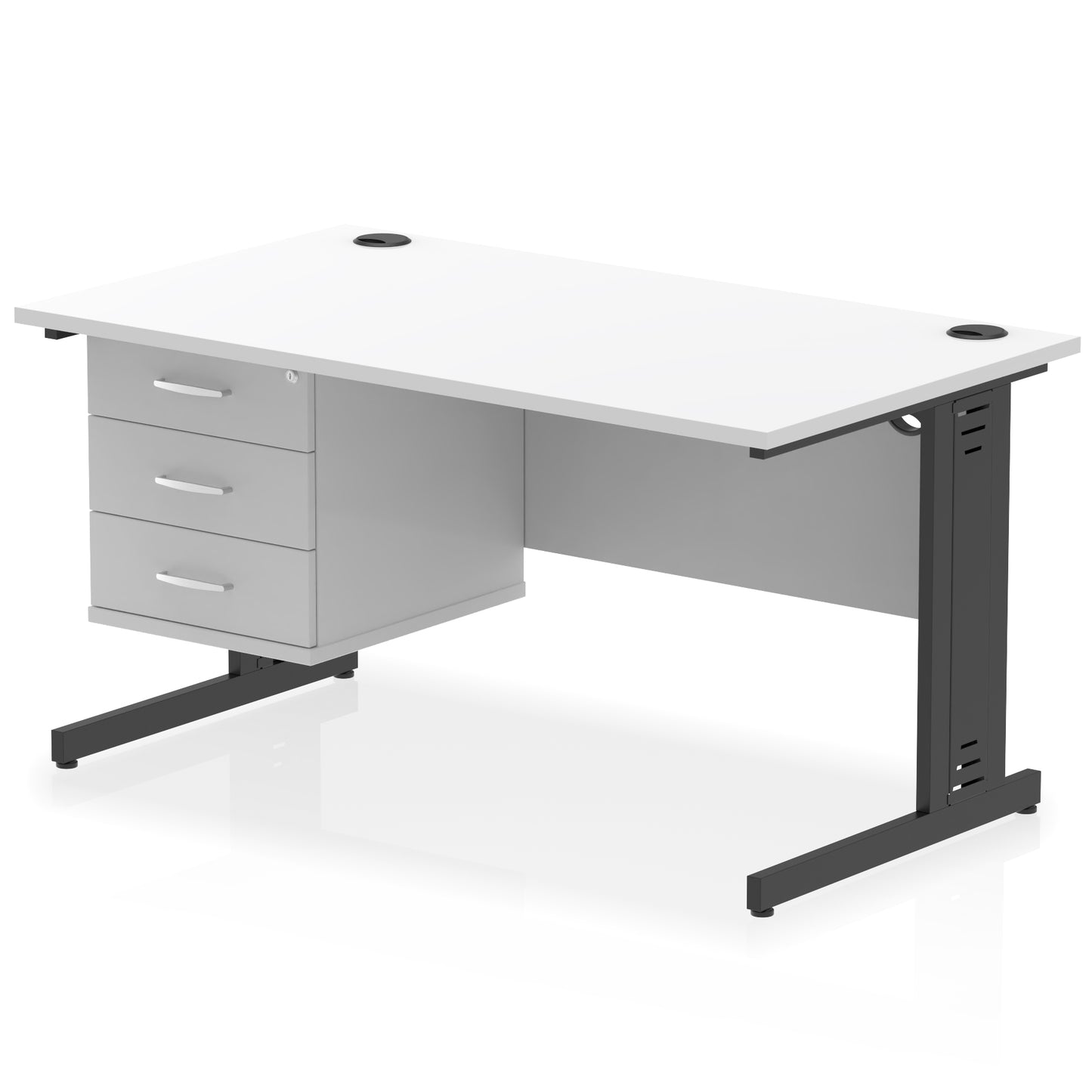 Impulse Cable Managed Straight Desk With Single Fixed Pedestal - 1400mm - Multiple Colour Options