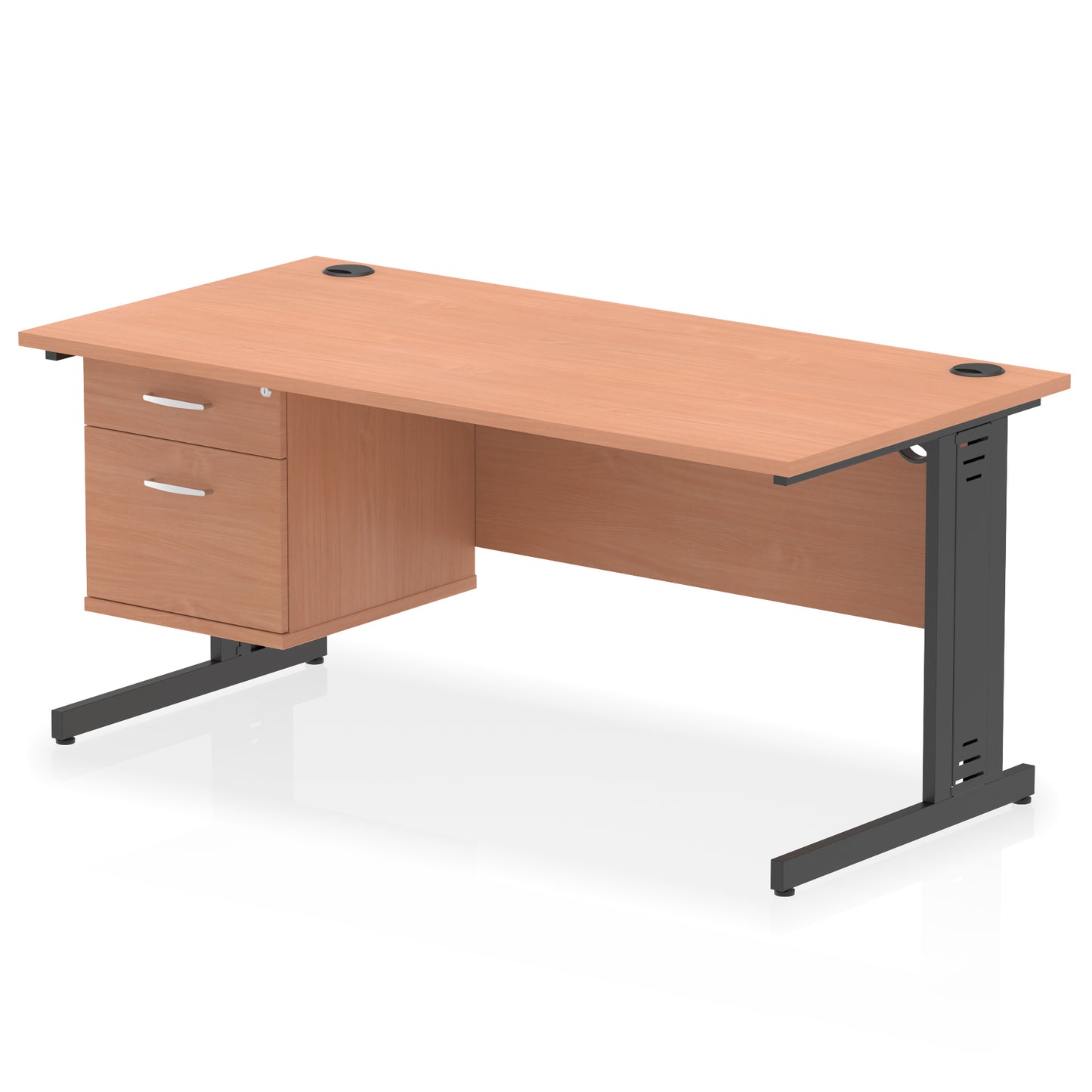 Impulse Cable Managed Straight Desk With Single Fixed Pedestal - 1600mm - Multiple Colour Options