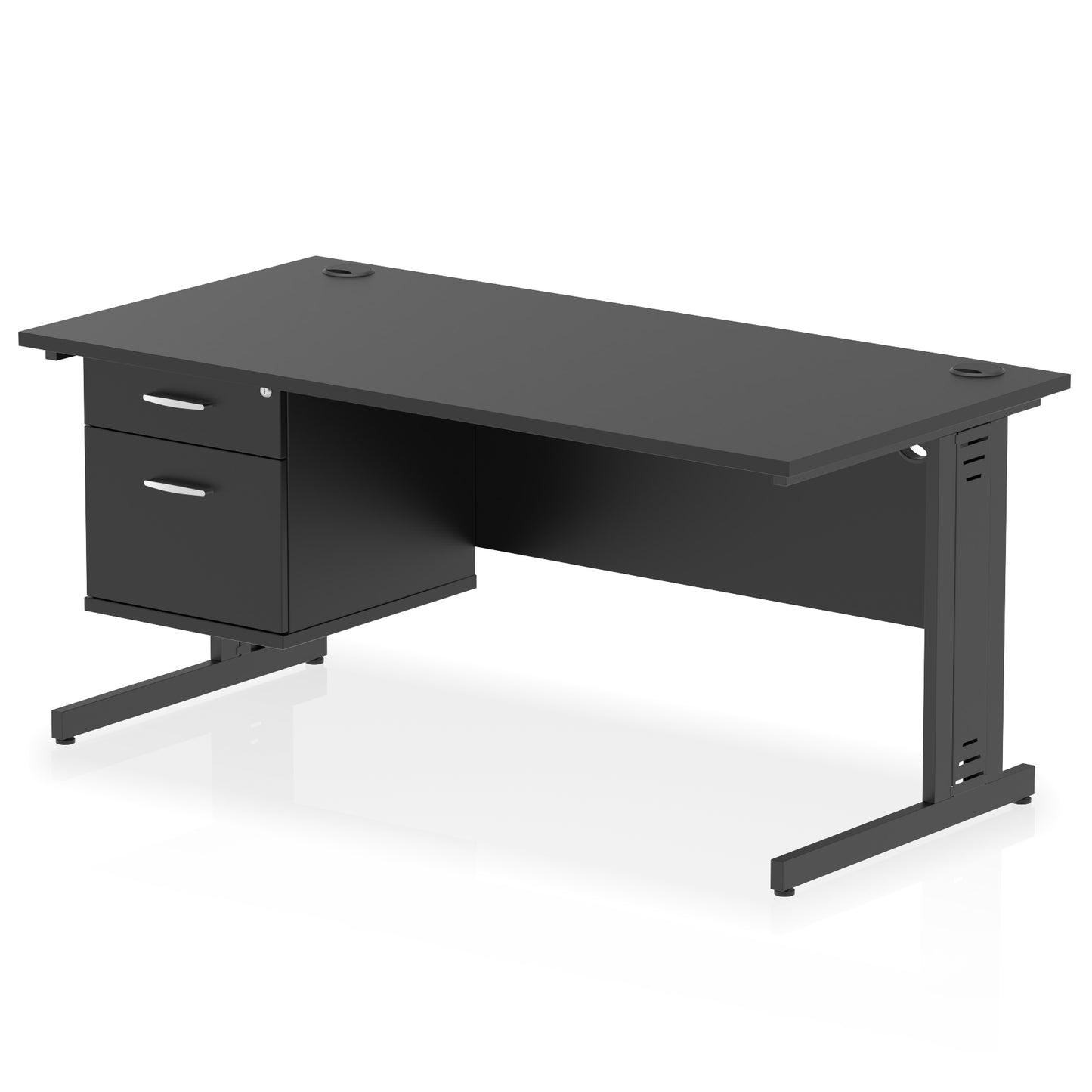 Impulse Cable Managed Straight Desk With Single Fixed Pedestal - 1600mm - Multiple Colour Options