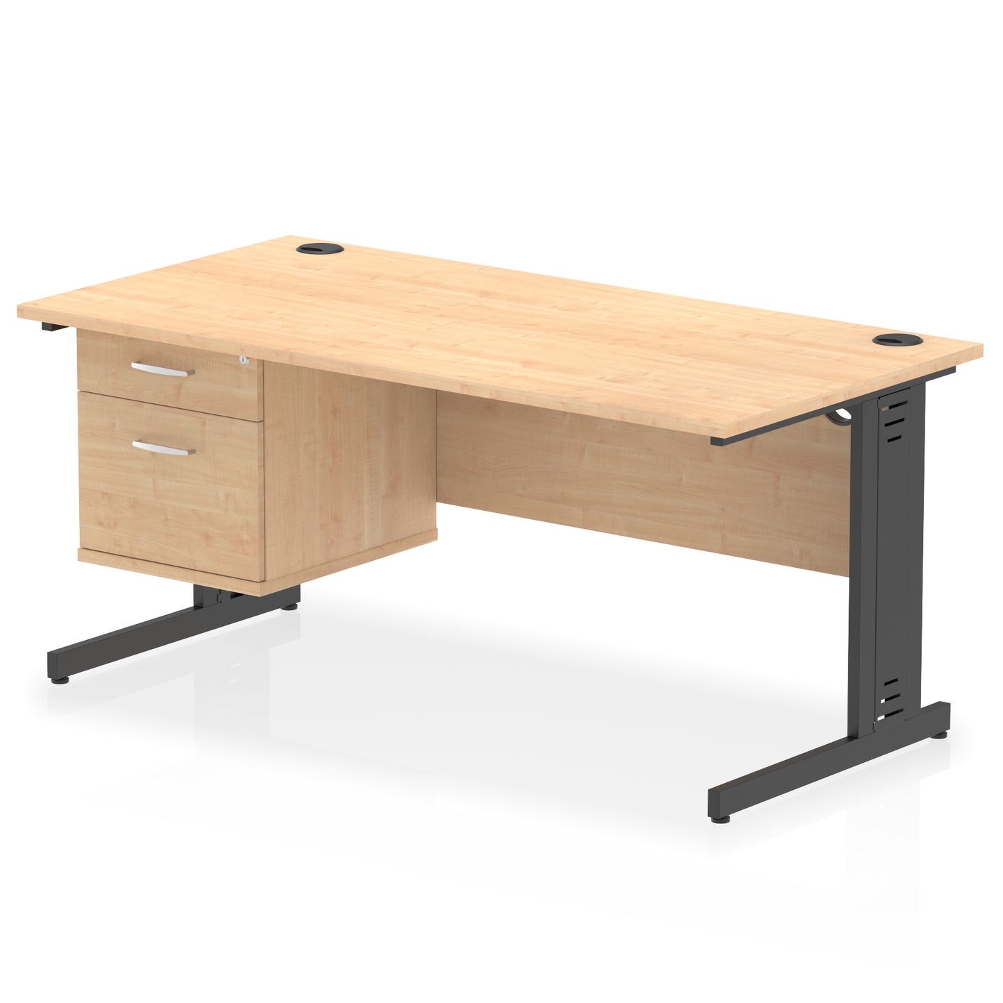 Impulse Cable Managed Straight Desk With Single Fixed Pedestal - 1600mm - Multiple Colour Options