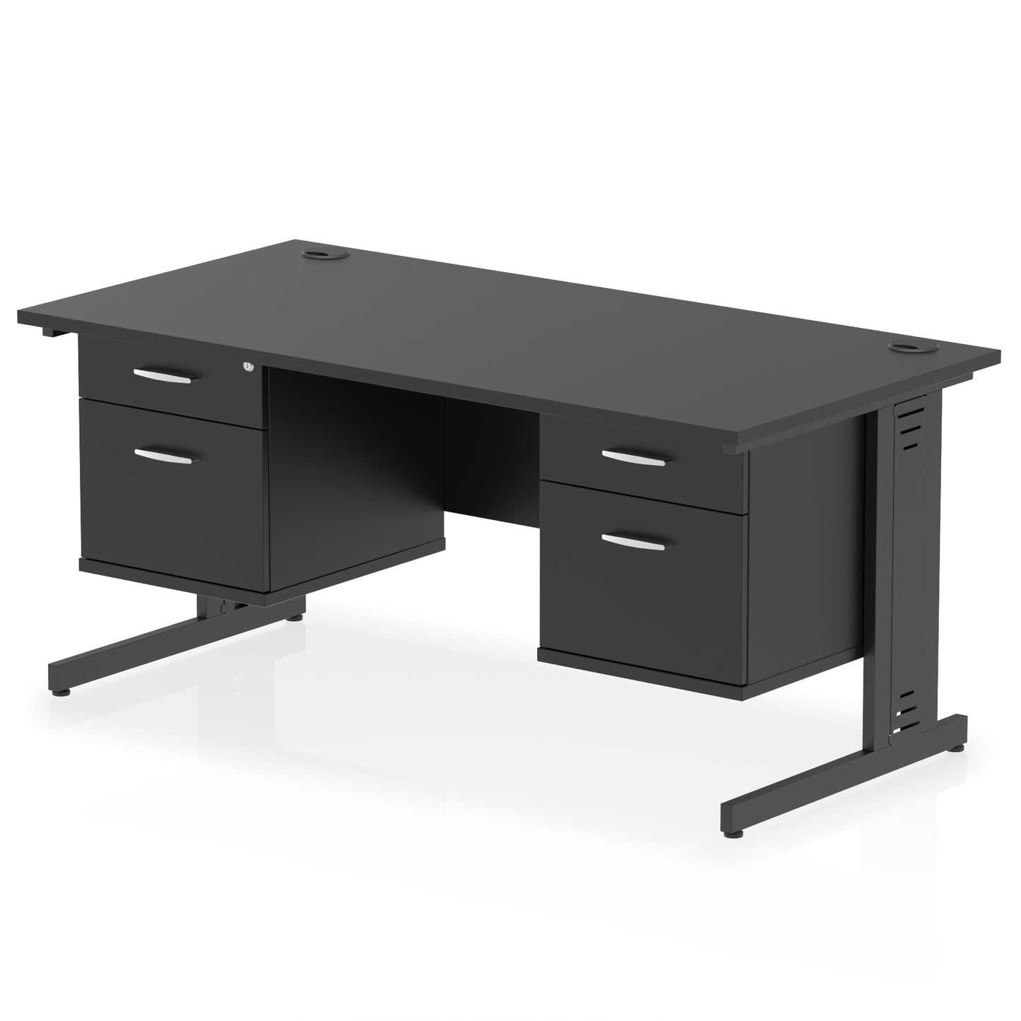 Impulse Cable Managed Straight Desk With Two Fixed Pedestal - 1600mm - Multiple Colour Options