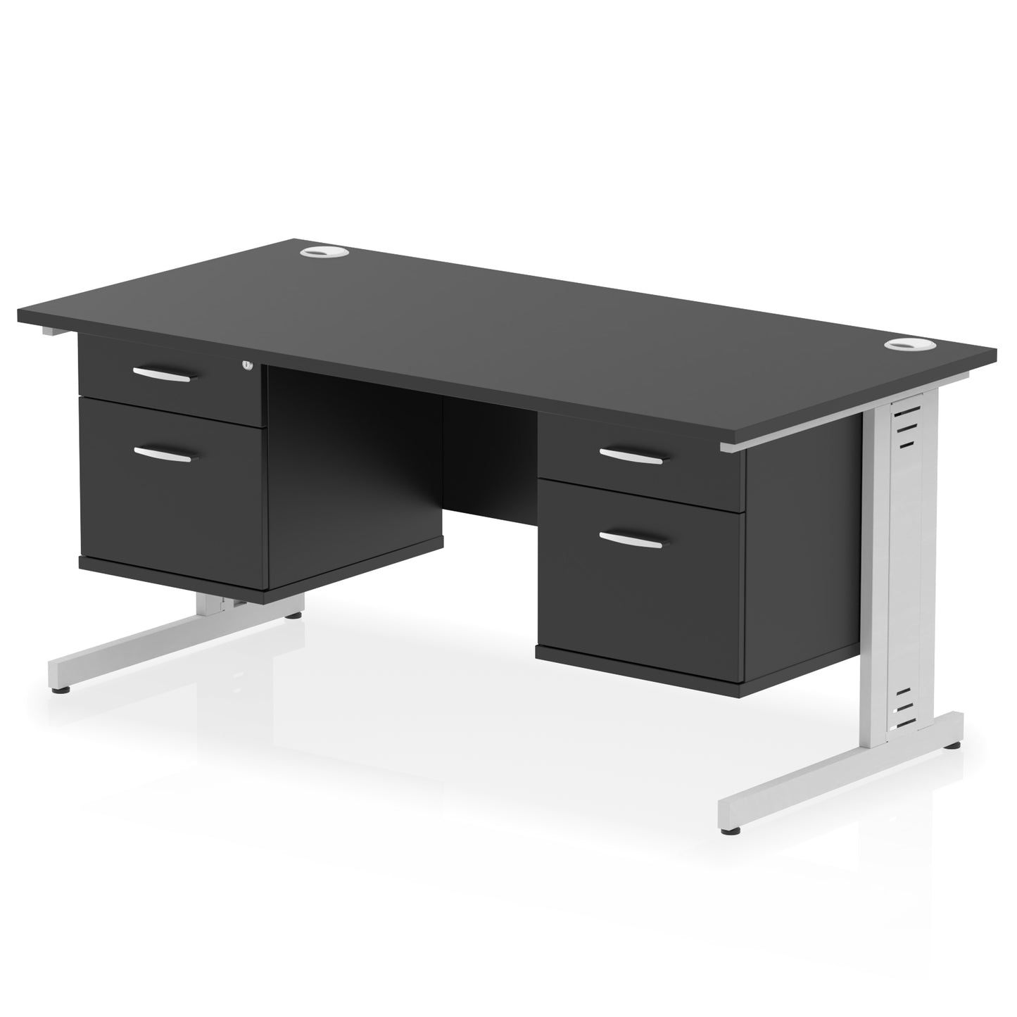 Impulse Cable Managed Straight Desk With Two Fixed Pedestal - 1600mm - Multiple Colour Options