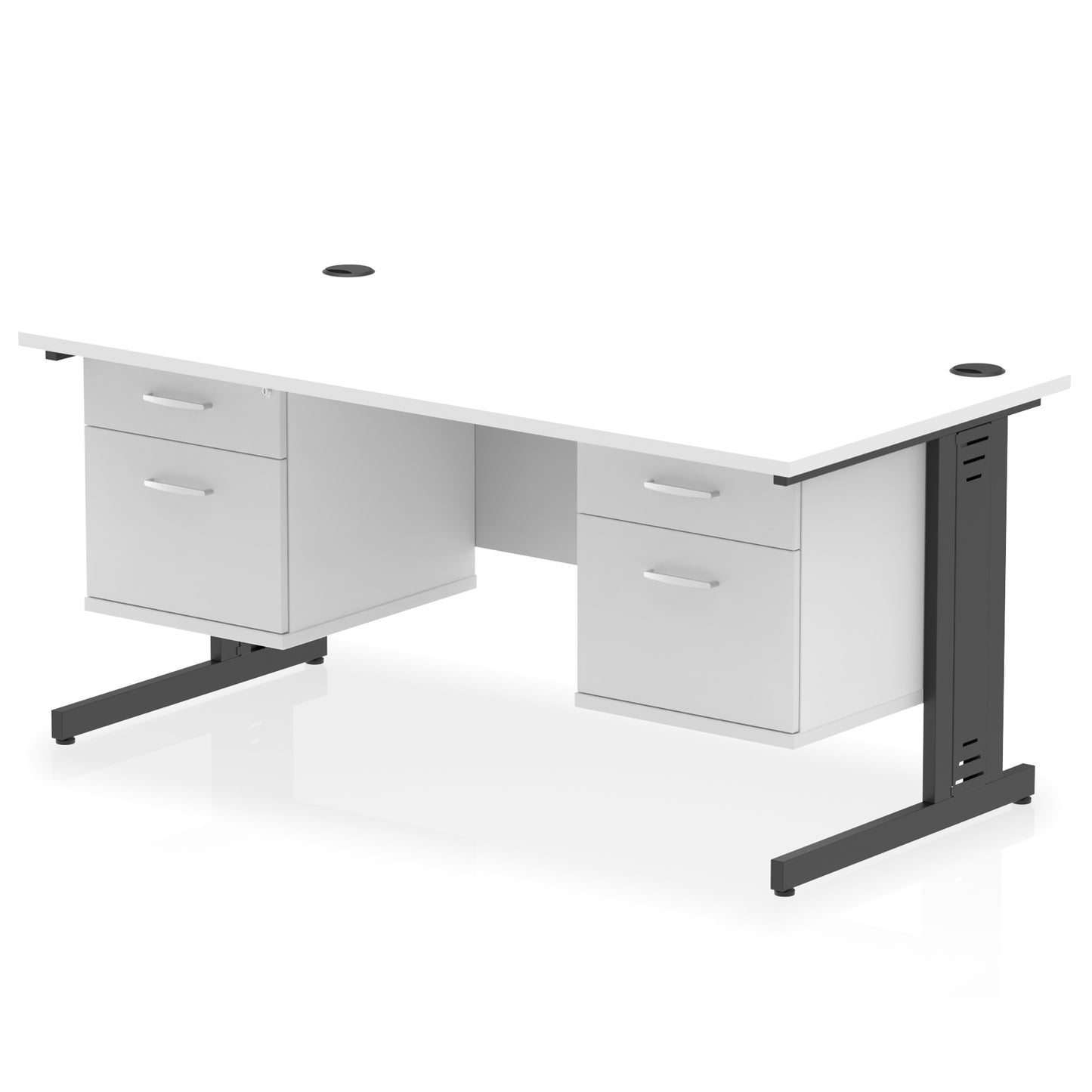 Impulse Cable Managed Straight Desk With Two Fixed Pedestal - 1600mm - Multiple Colour Options