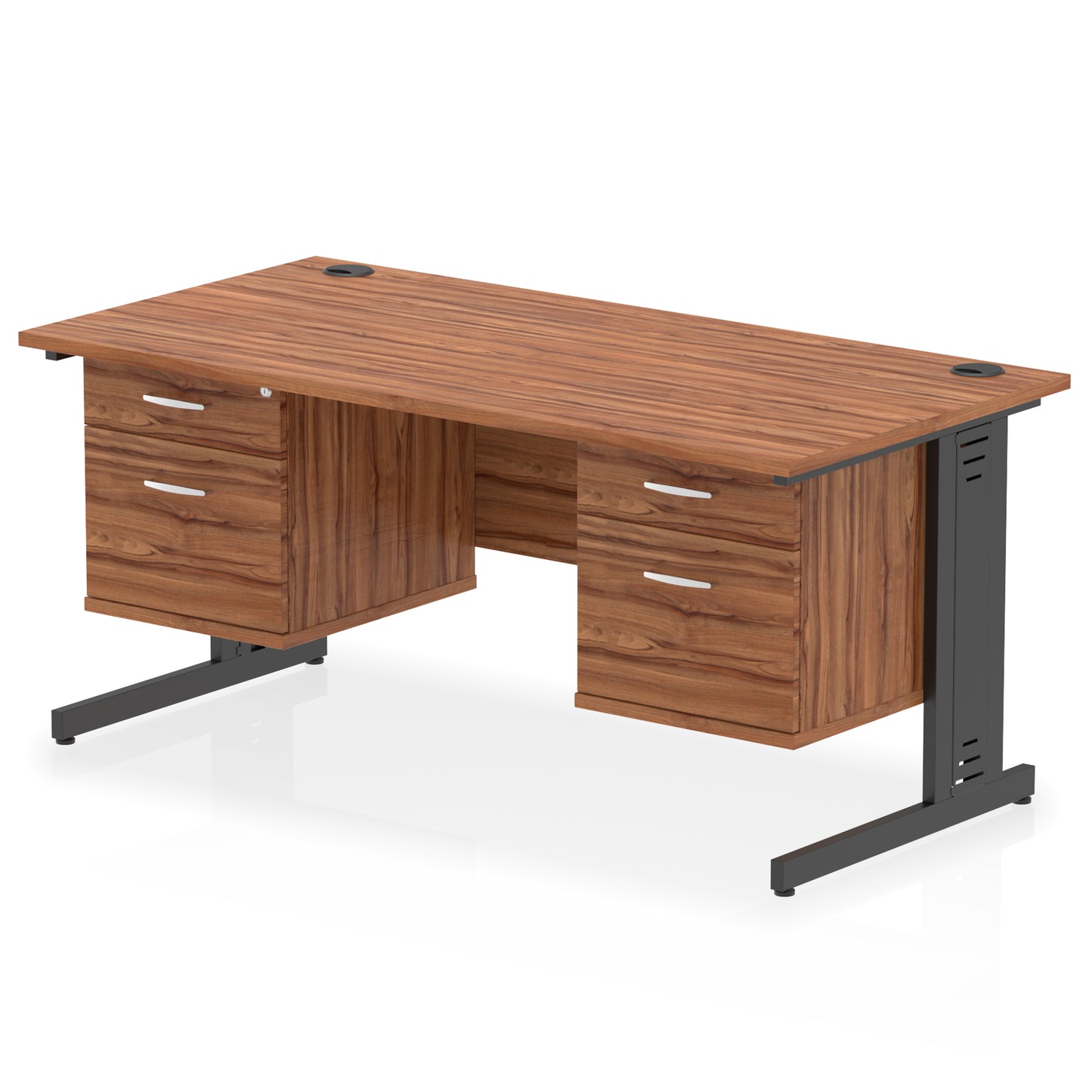 Impulse Cable Managed Straight Desk With Two Fixed Pedestal - 1600mm - Multiple Colour Options