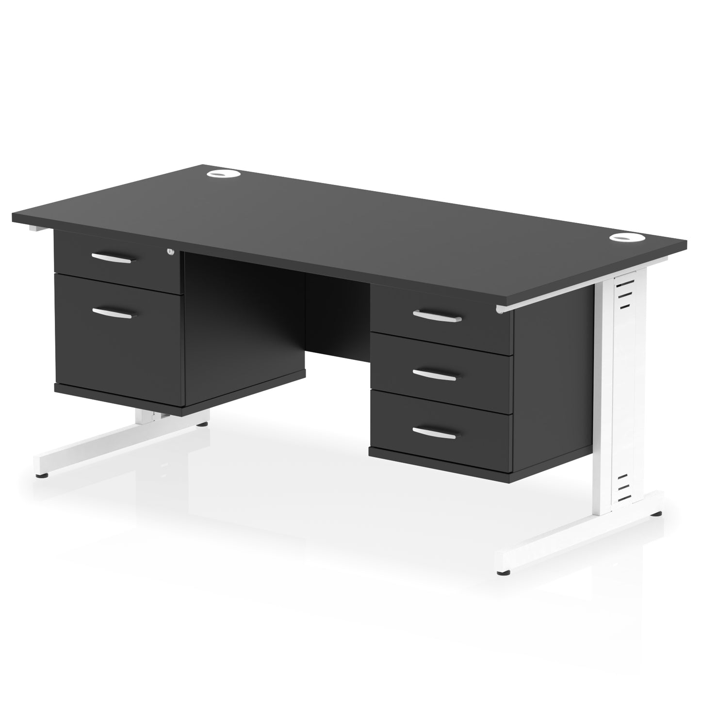 Impulse Cable Managed Straight Desk With Two Fixed Pedestal - 1600mm - Multiple Colour Options