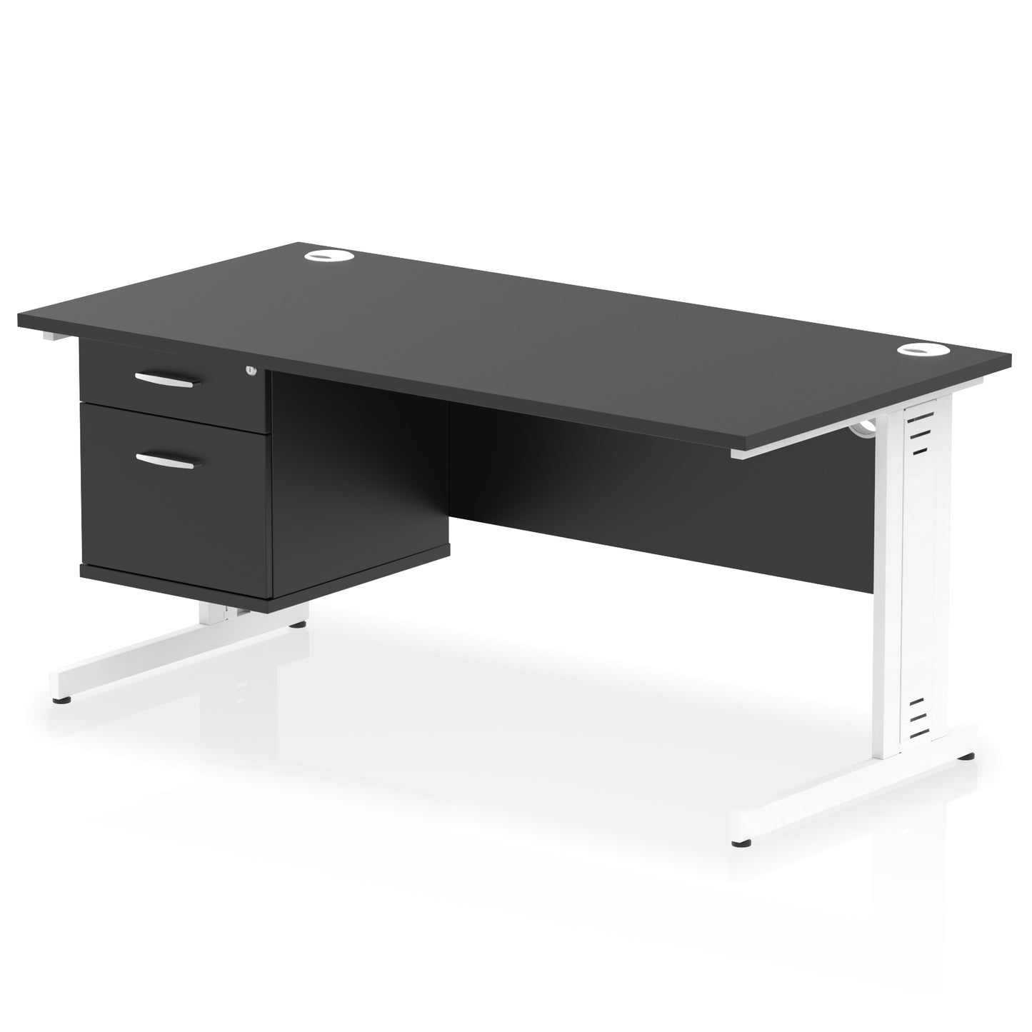 Impulse Cable Managed Straight Desk With Single Fixed Pedestal - 1600mm - Multiple Colour Options