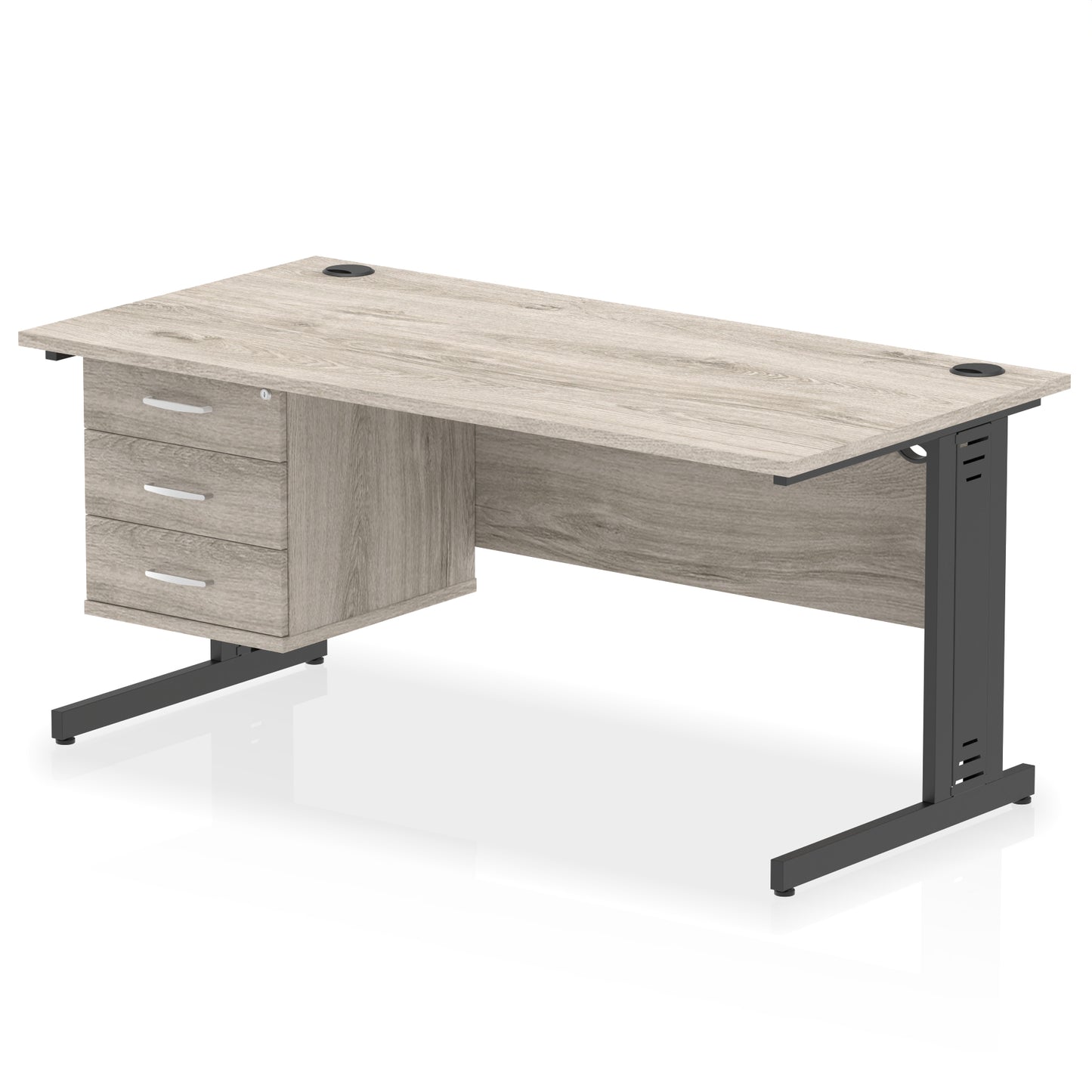 Impulse Cable Managed Straight Desk With Single Fixed Pedestal - 1600mm - Multiple Colour Options