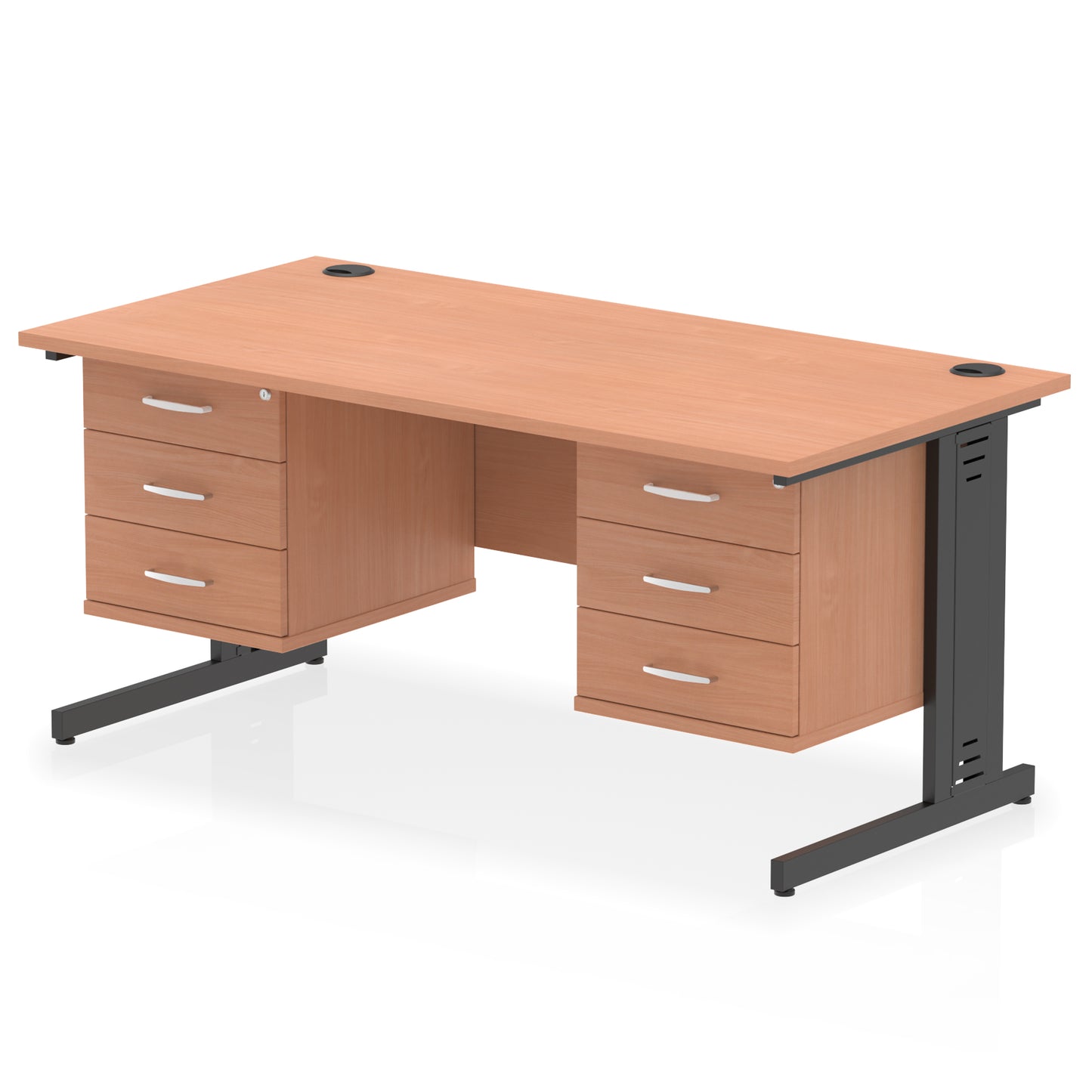 Impulse Cable Managed Straight Desk With Two Fixed Pedestal - 1600mm - Multiple Colour Options