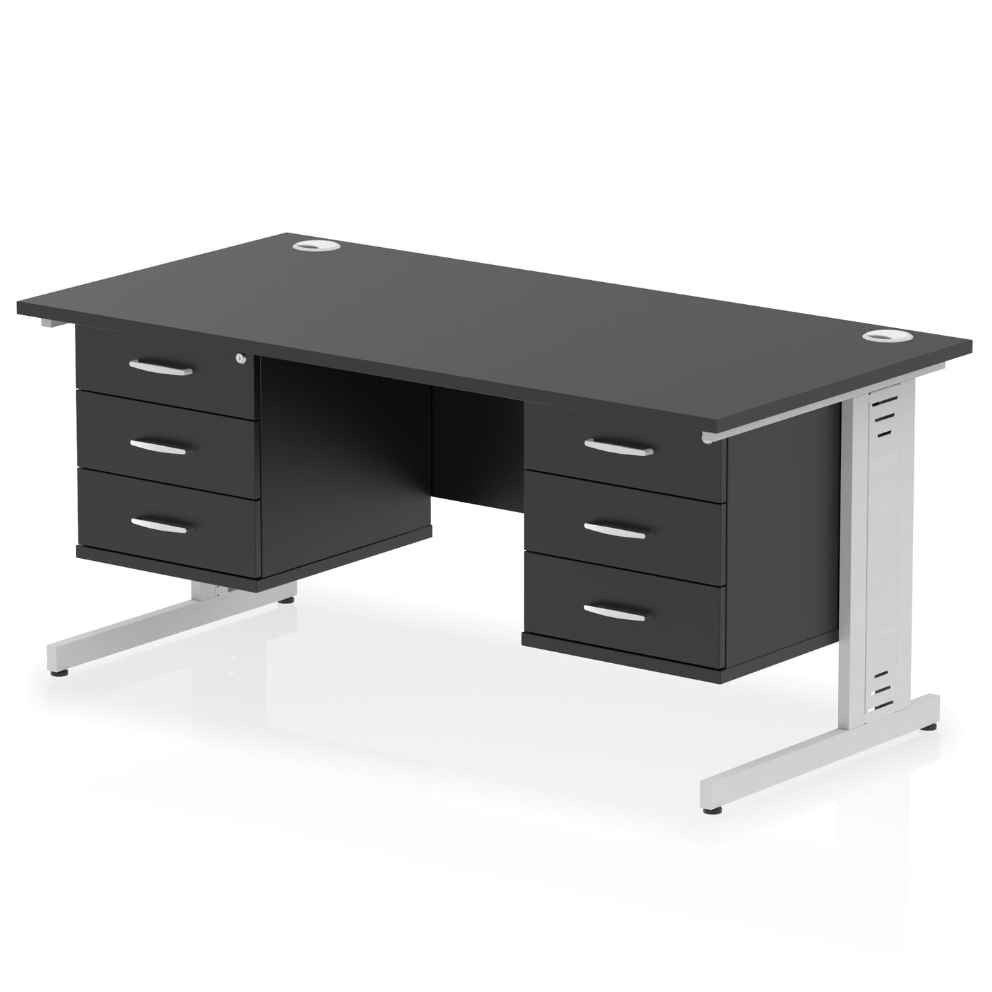 Impulse Cable Managed Straight Desk With Two Fixed Pedestal - 1600mm - Multiple Colour Options