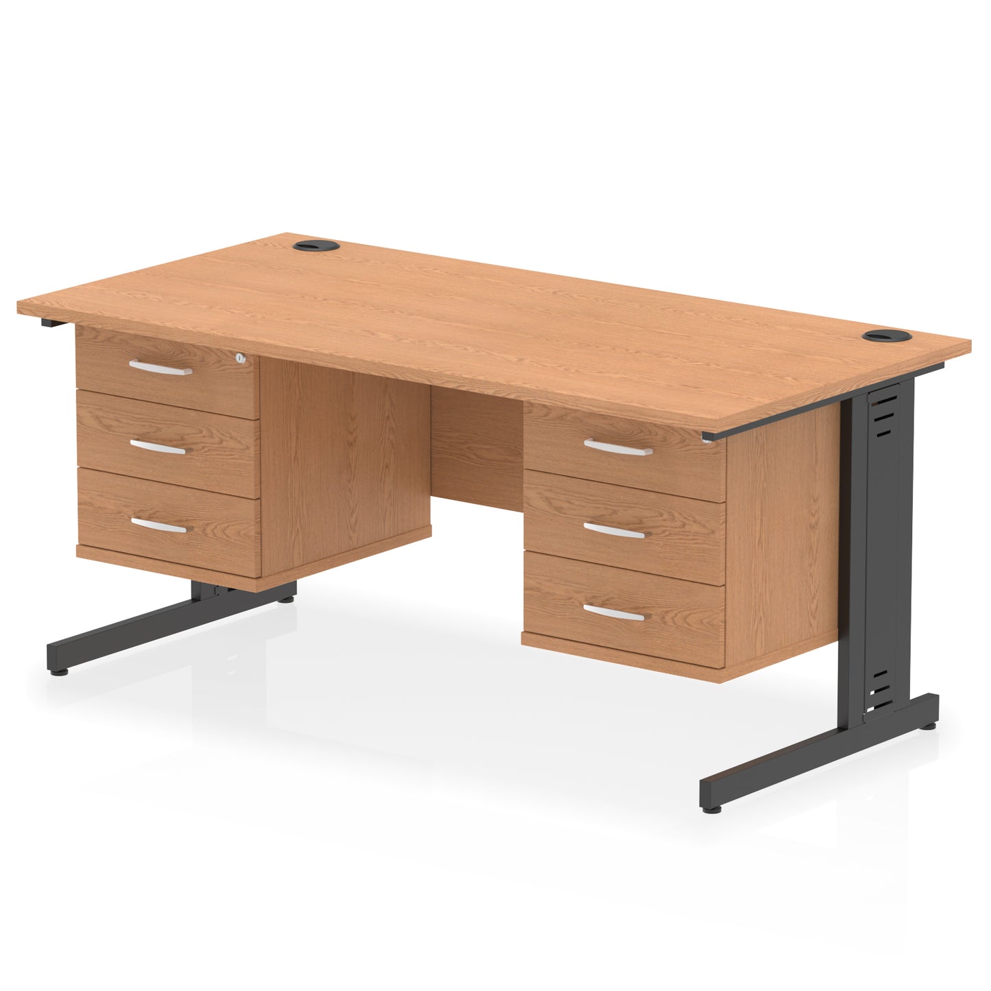 Impulse Cable Managed Straight Desk With Two Fixed Pedestal - 1600mm - Multiple Colour Options