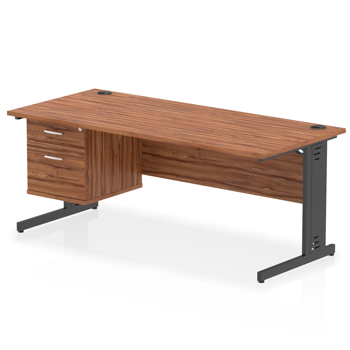 Impulse Cable Managed Straight Desk With Single Fixed Pedestal - 1800mm - Multiple Colour Options