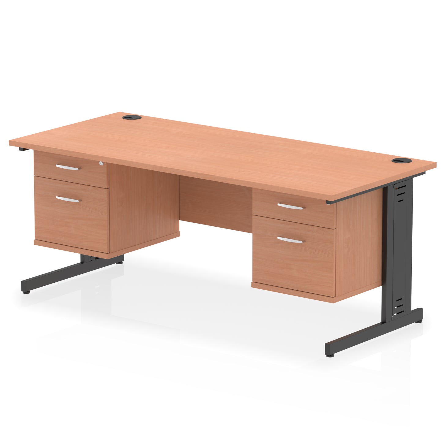 Impulse Cable Managed Straight Desk With Two Fixed Pedestal - 1800mm - Multiple Colour Options