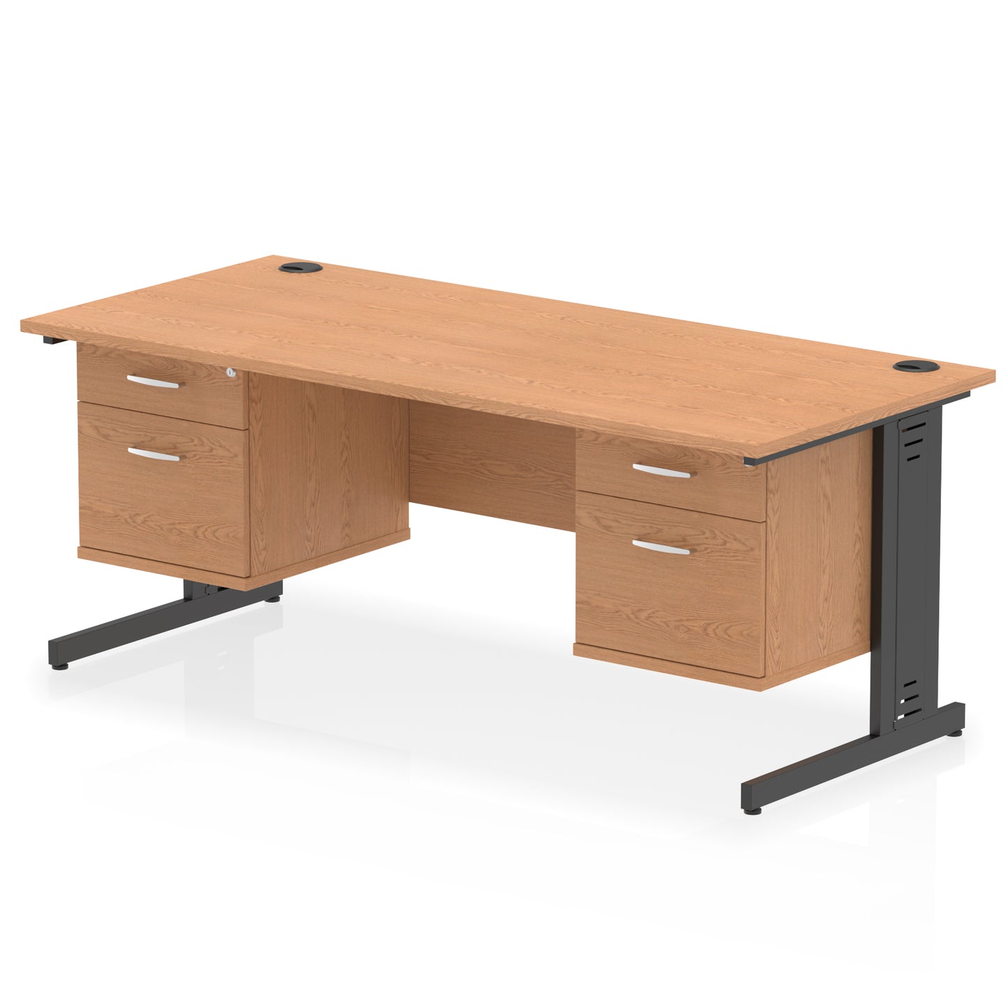 Impulse Cable Managed Straight Desk With Two Fixed Pedestal - 1800mm - Multiple Colour Options