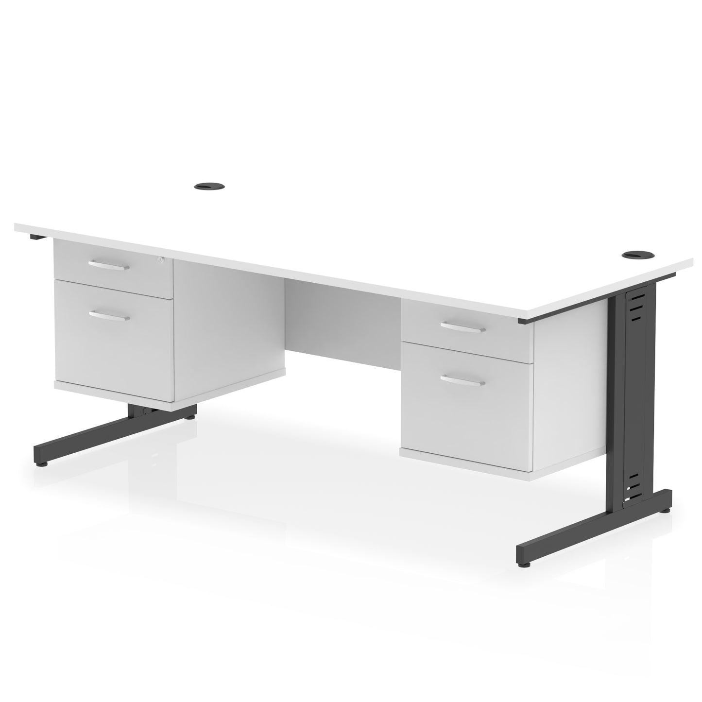 Impulse Cable Managed Straight Desk With Two Fixed Pedestal - 1800mm - Multiple Colour Options