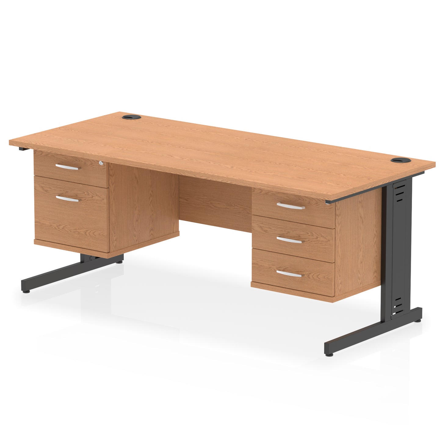 Impulse Cable Managed Straight Desk With Two Fixed Pedestal - 1800mm - Multiple Colour Options