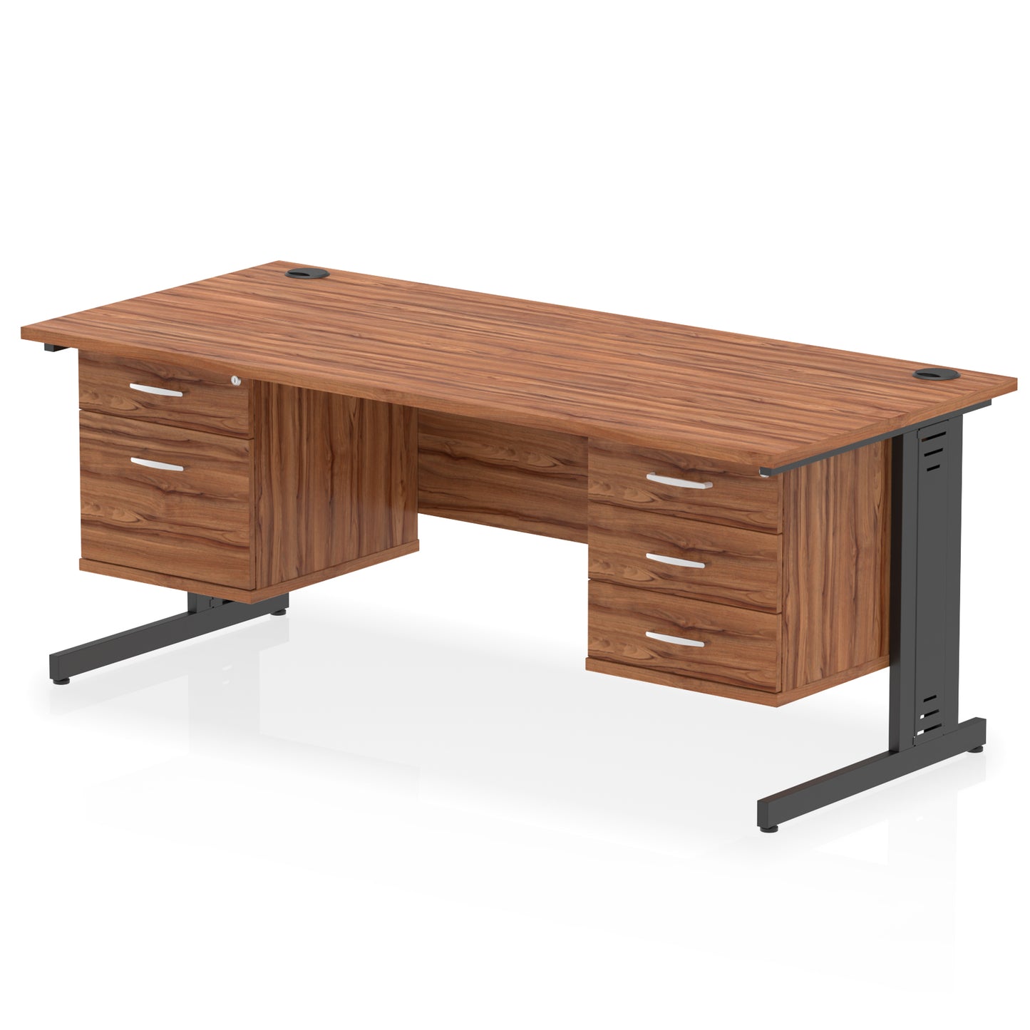Impulse Cable Managed Straight Desk With Two Fixed Pedestal - 1800mm - Multiple Colour Options