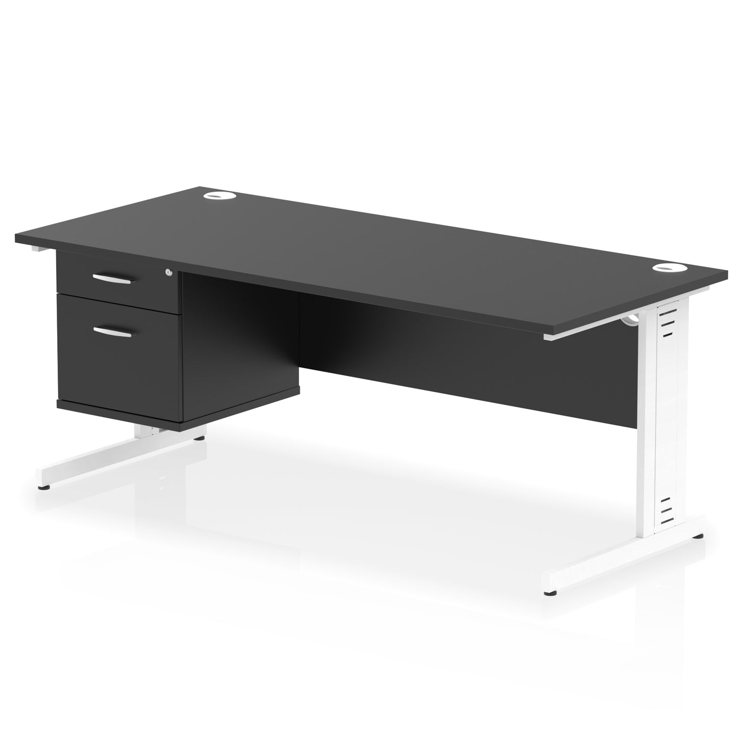 Impulse Cable Managed Straight Desk With Single Fixed Pedestal - 1800mm - Multiple Colour Options