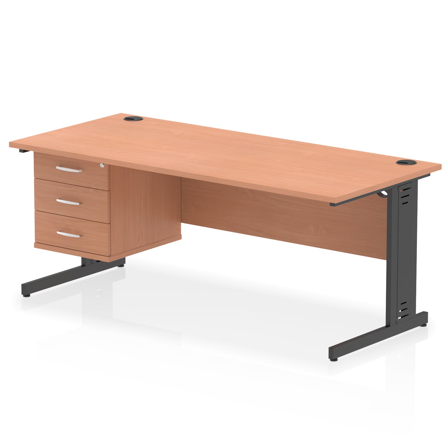 Impulse Cable Managed Straight Desk With Single Fixed Pedestal - 1800mm - Multiple Colour Options