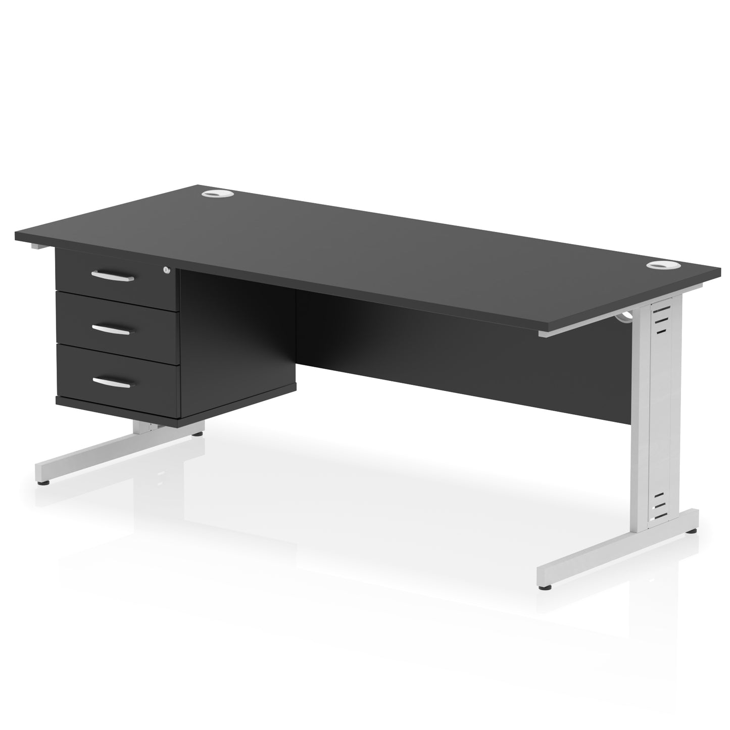Impulse Cable Managed Straight Desk With Single Fixed Pedestal - 1800mm - Multiple Colour Options