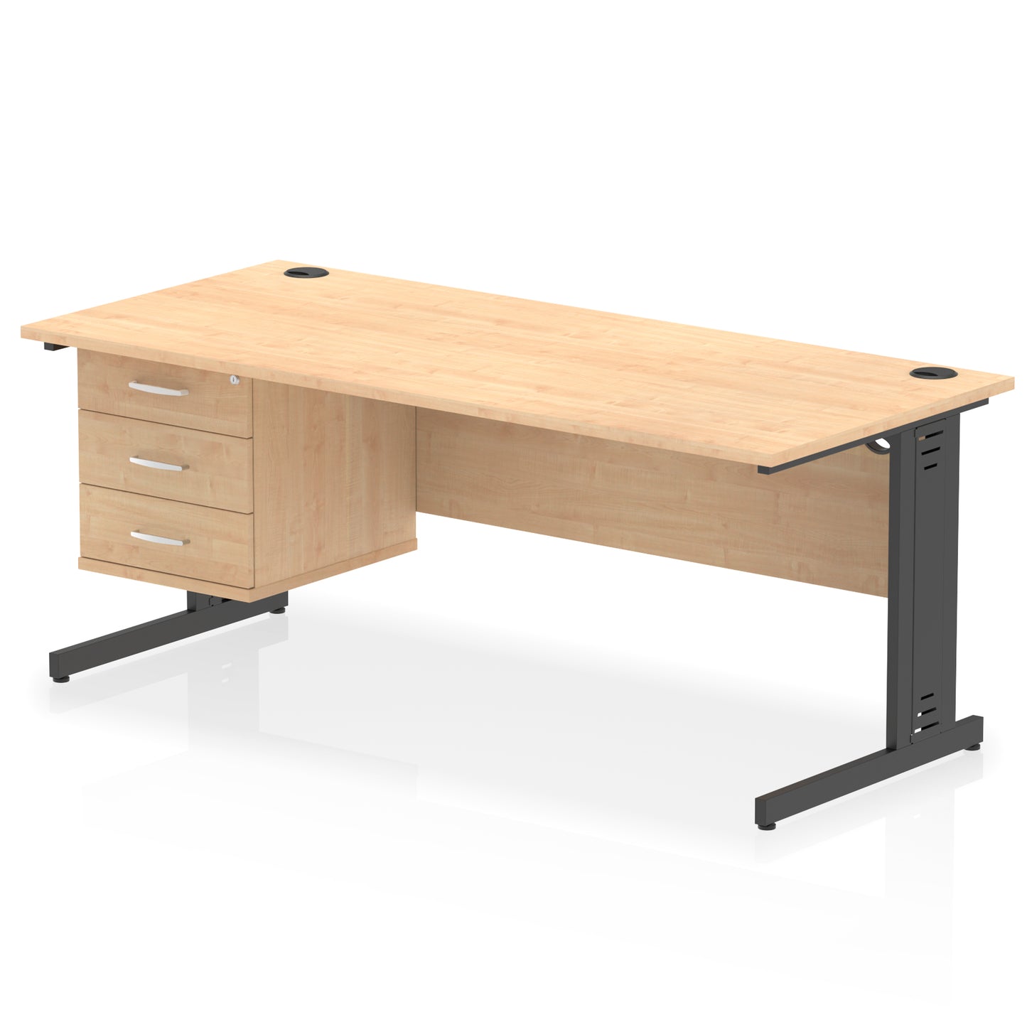 Impulse Cable Managed Straight Desk With Single Fixed Pedestal - 1800mm - Multiple Colour Options