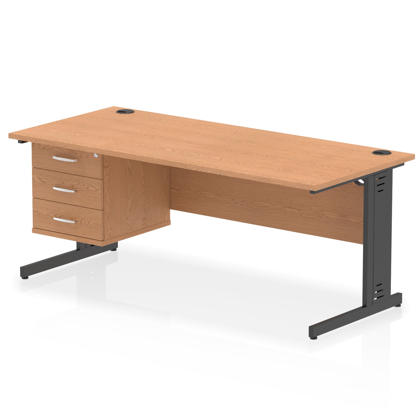Impulse Cable Managed Straight Desk With Single Fixed Pedestal - 1800mm - Multiple Colour Options