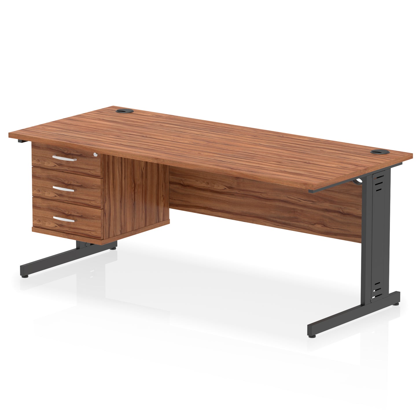 Impulse Cable Managed Straight Desk With Single Fixed Pedestal - 1800mm - Multiple Colour Options