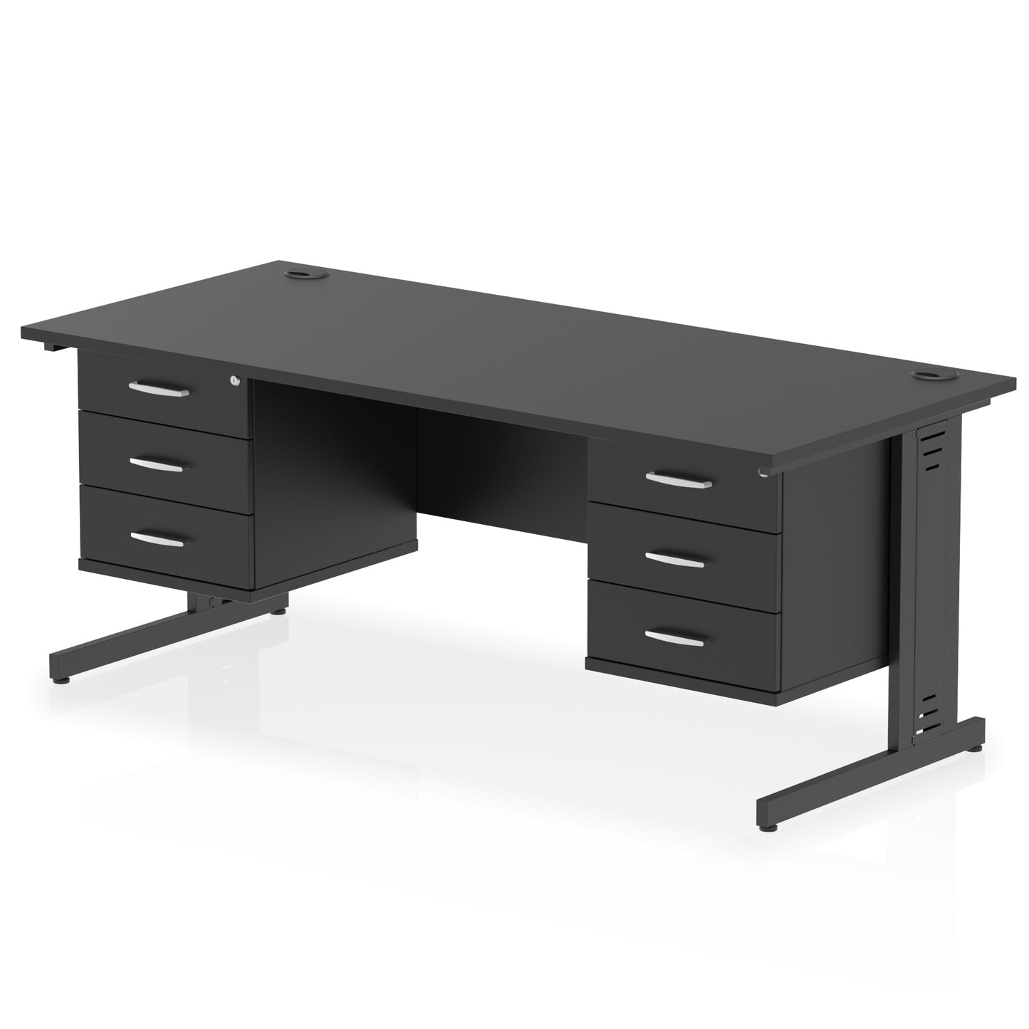 Impulse Cable Managed Straight Desk With Two Fixed Pedestal - 1800mm - Multiple Colour Options