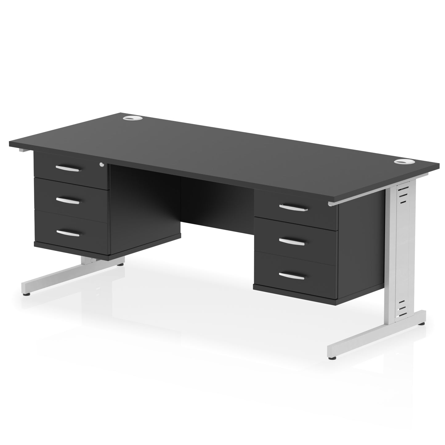 Impulse Cable Managed Straight Desk With Two Fixed Pedestal - 1800mm - Multiple Colour Options