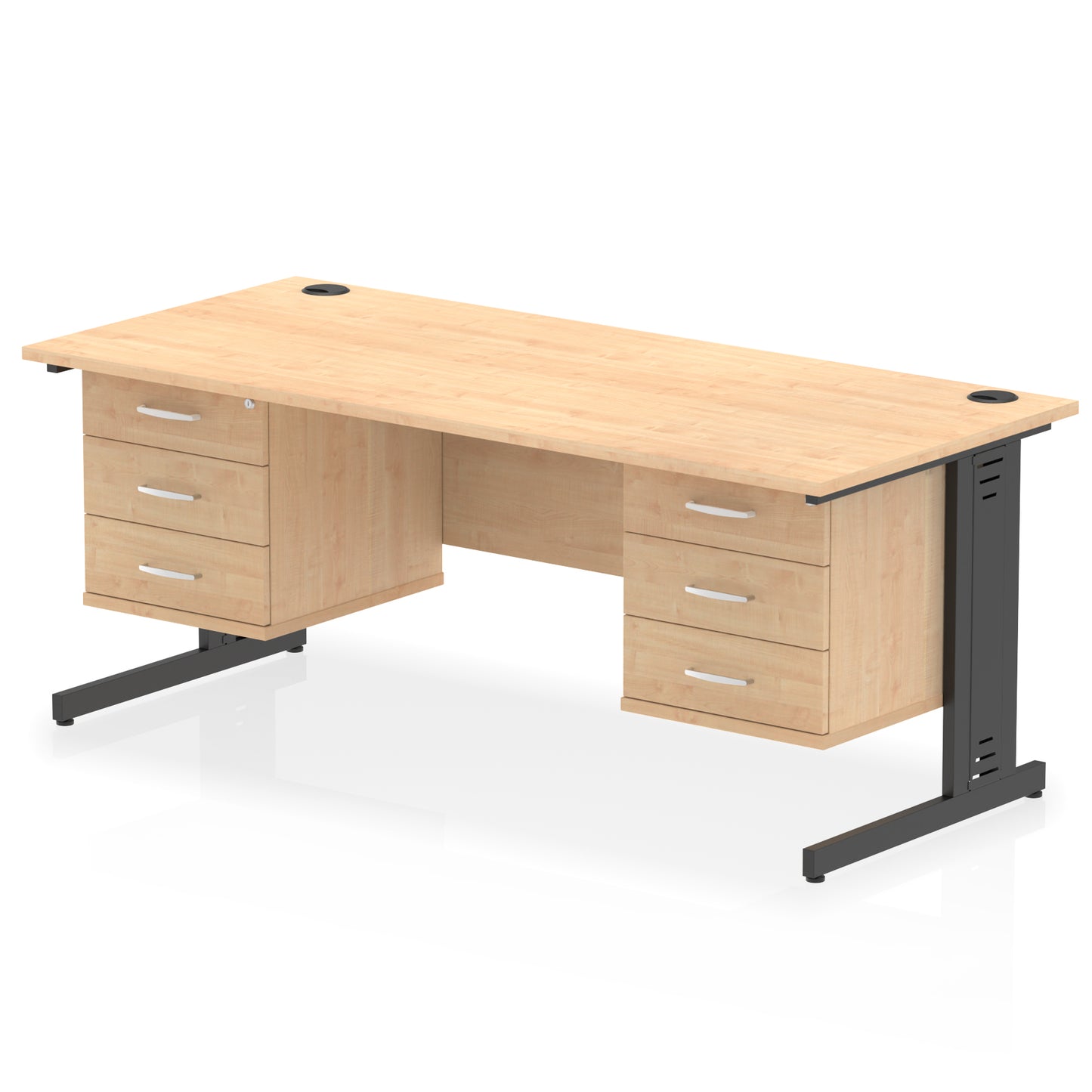 Impulse Cable Managed Straight Desk With Two Fixed Pedestal - 1800mm - Multiple Colour Options