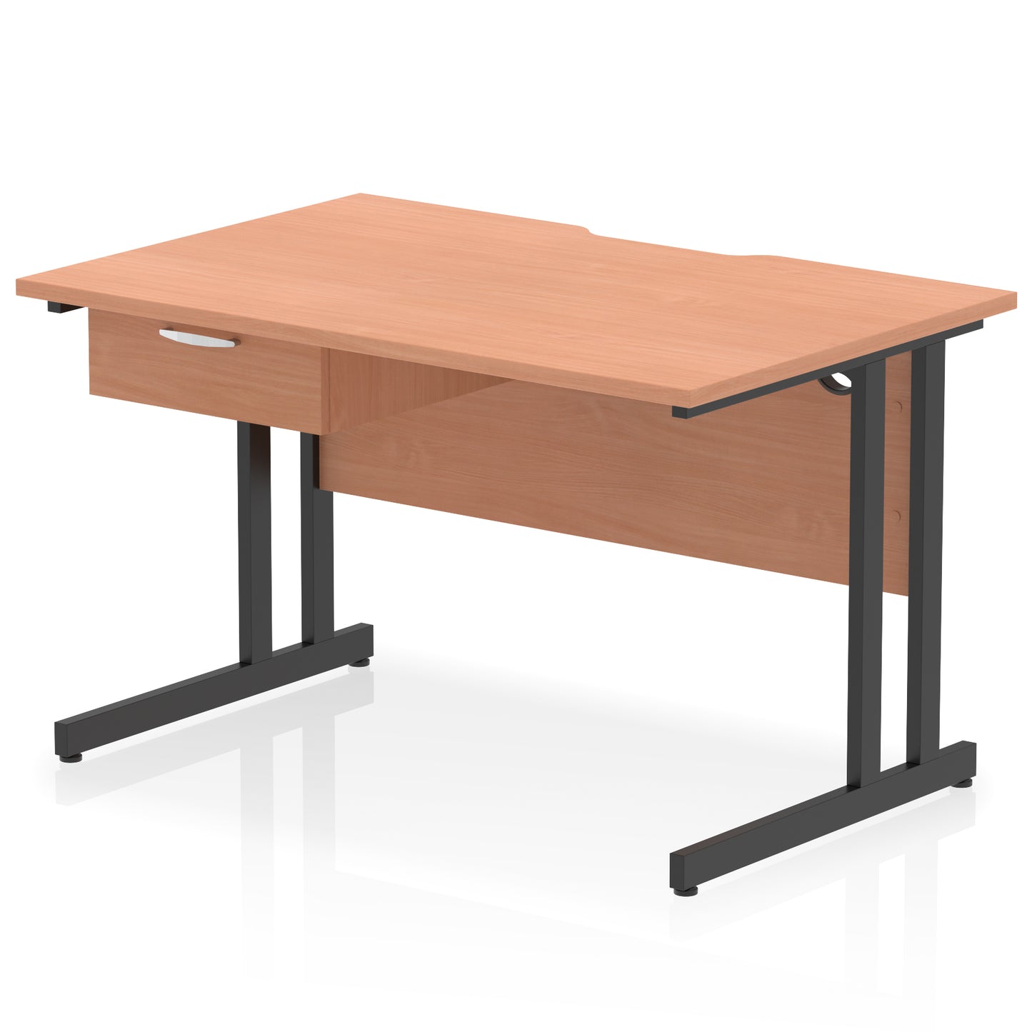 Impulse Scalloped Edge Cantilever Straight Desk With Single One Drawer Fixed Pedestal - 1200mm, 1400mm, 1600mm - Multiple Colour Options