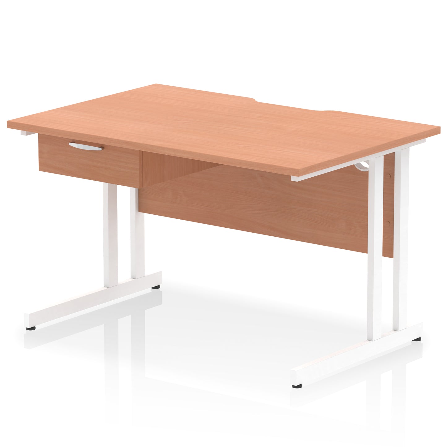 Impulse Scalloped Edge Cantilever Straight Desk With Single One Drawer Fixed Pedestal - 1200mm, 1400mm, 1600mm - Multiple Colour Options